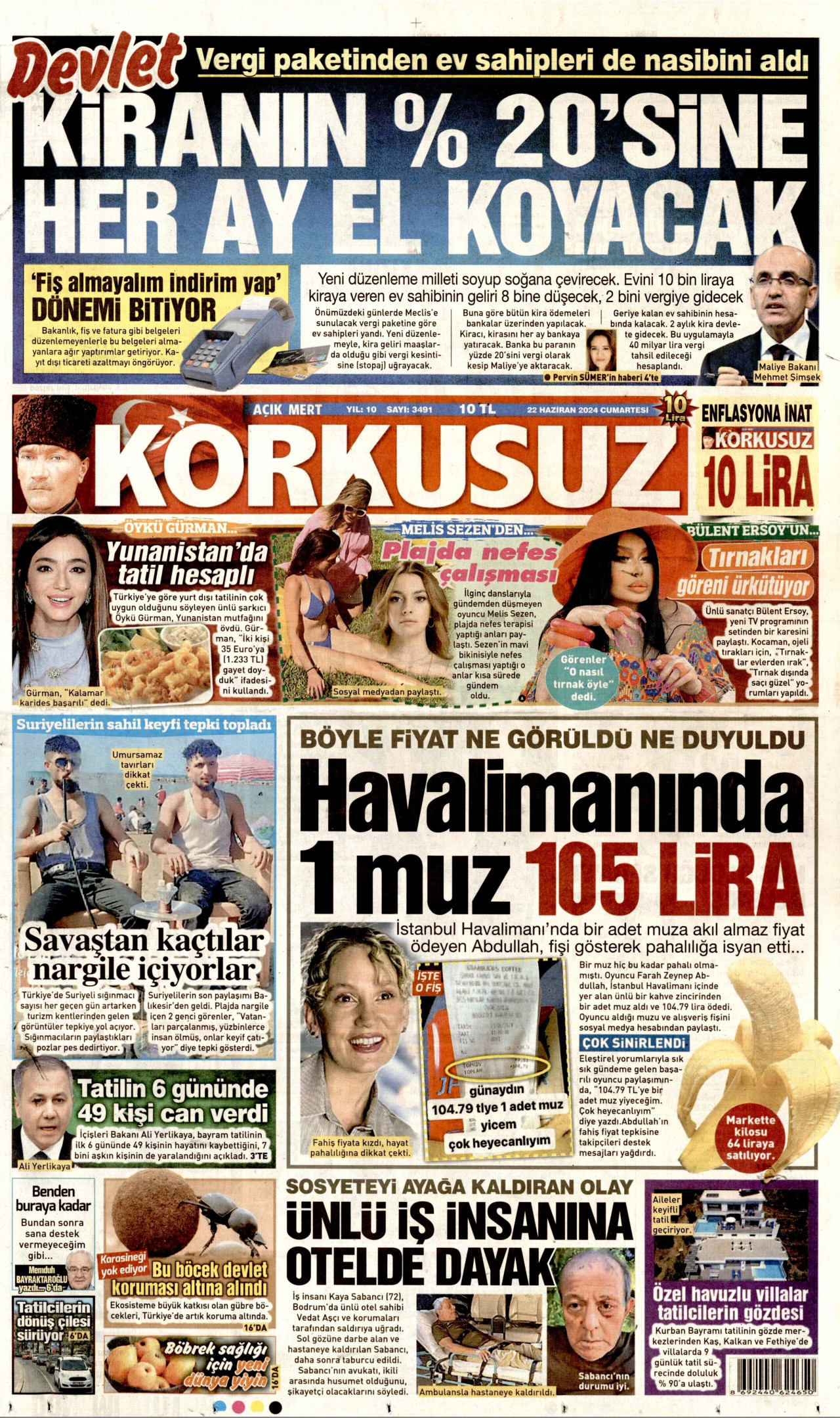 KORKUSUZ gazetesinin 22 Haziran 2024 tarihli birinci sayfası