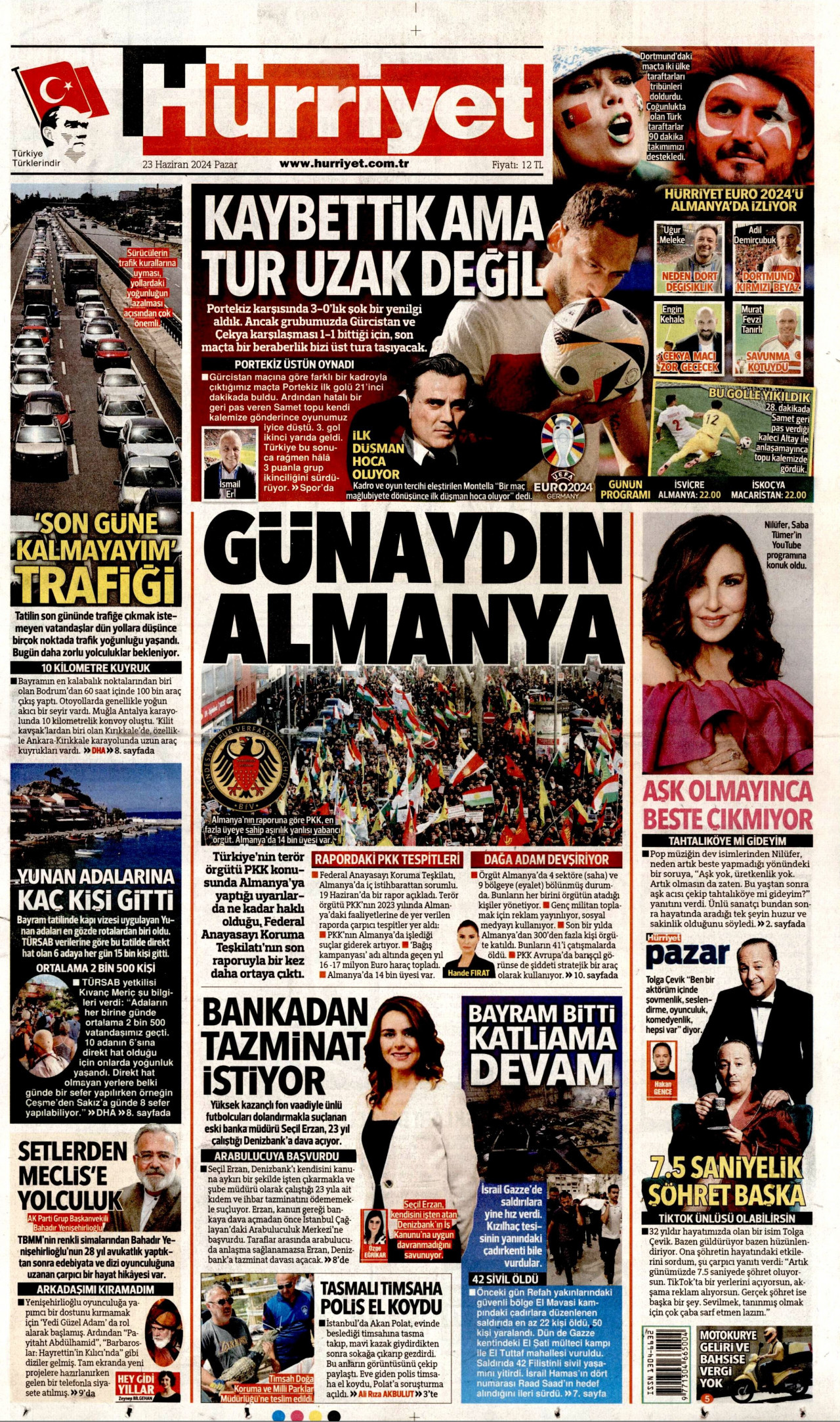 HÜRRİYET gazetesinin 23 Haziran 2024 tarihli birinci sayfası