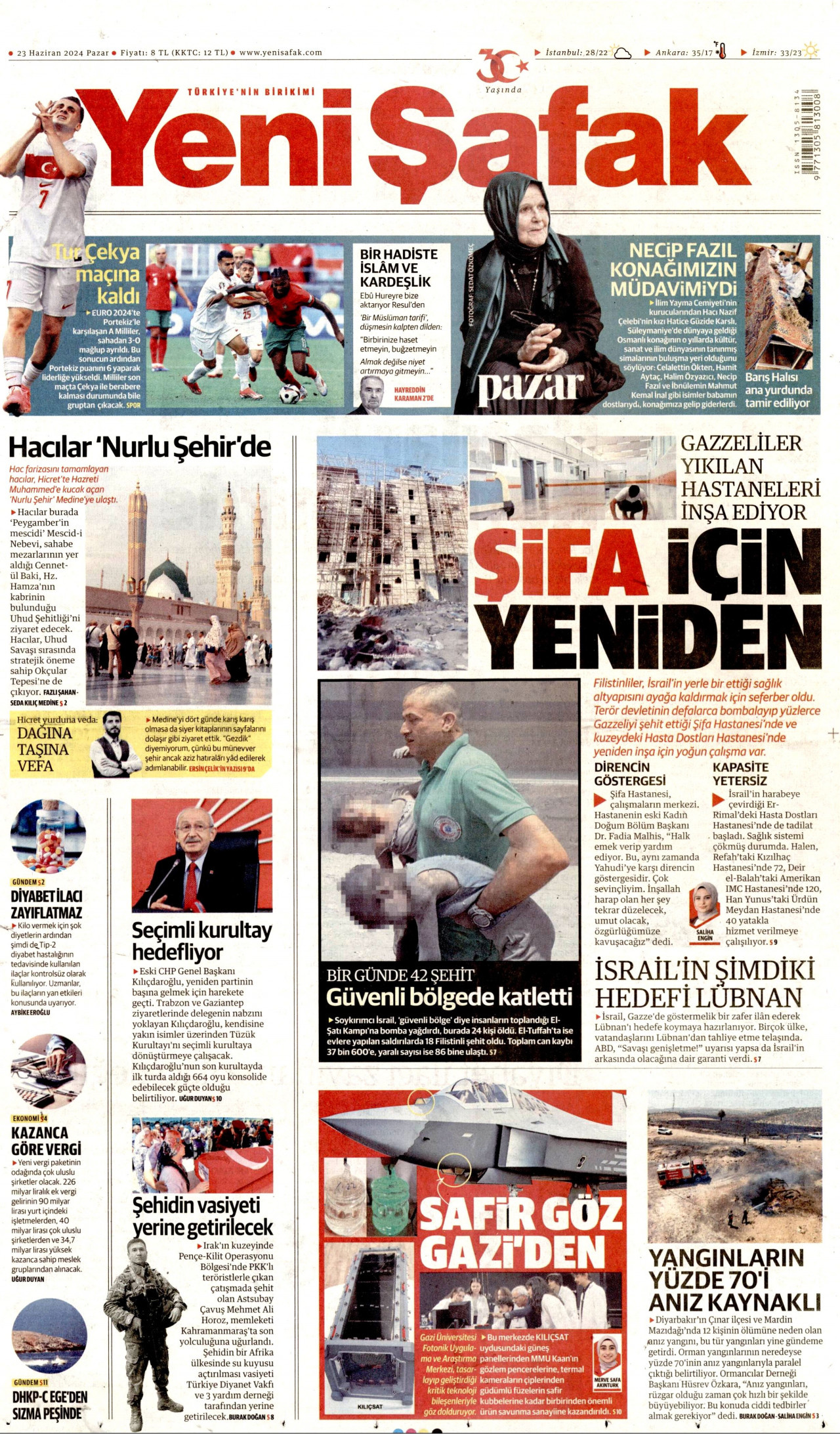 YENİ ŞAFAK gazetesinin 23 Haziran 2024 tarihli birinci sayfası