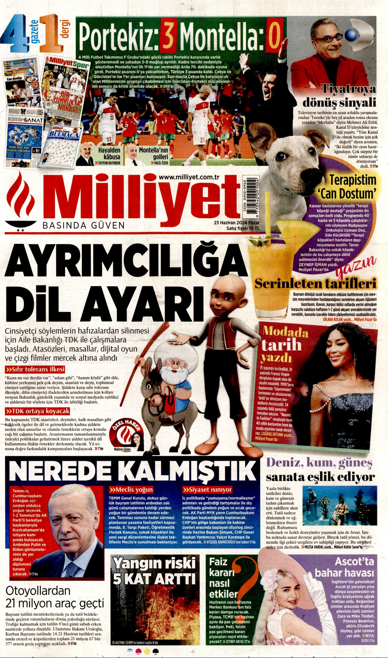 MİLLİYET gazetesinin 23 Haziran 2024 tarihli birinci sayfası