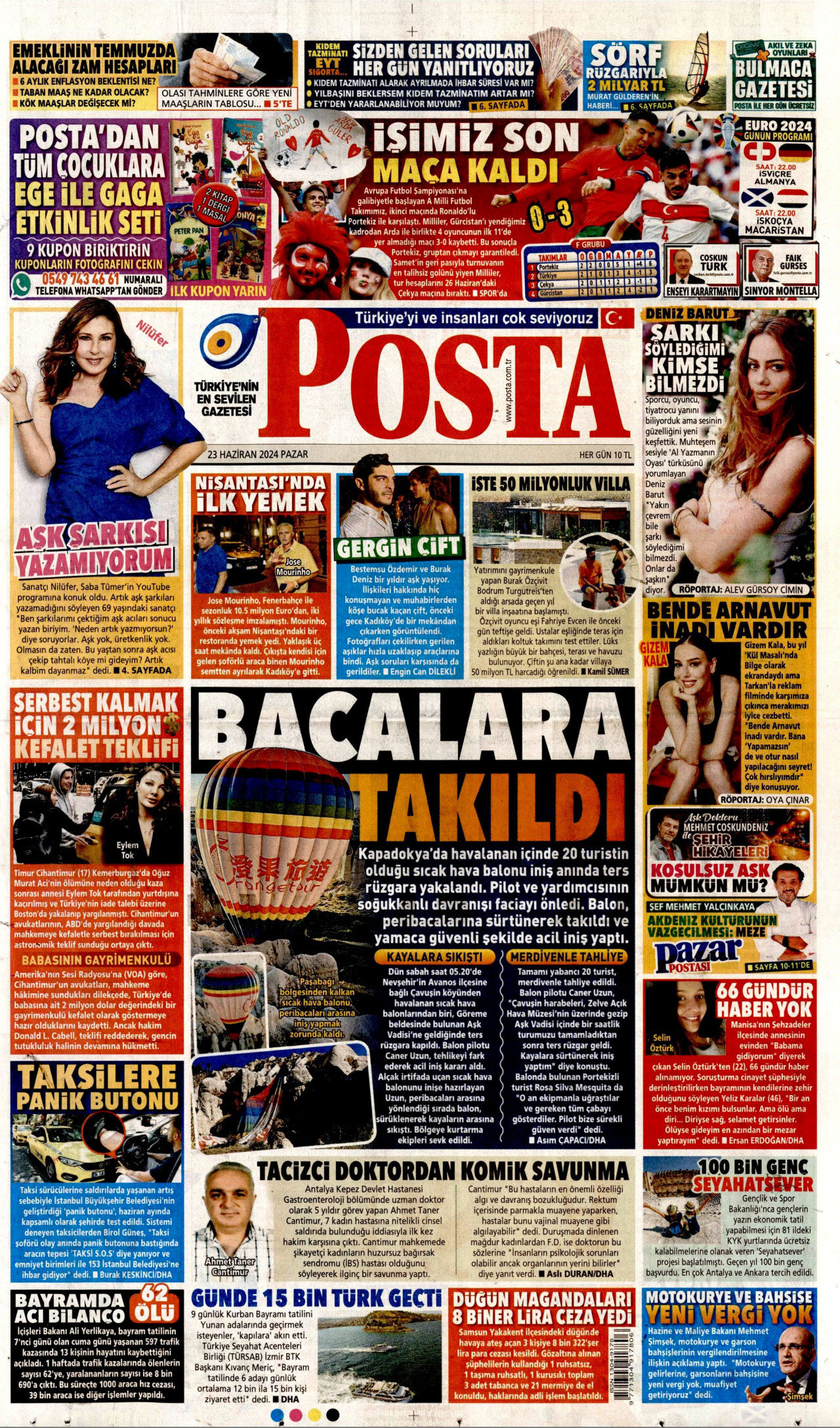 POSTA gazetesinin 23 Haziran 2024 tarihli birinci sayfası