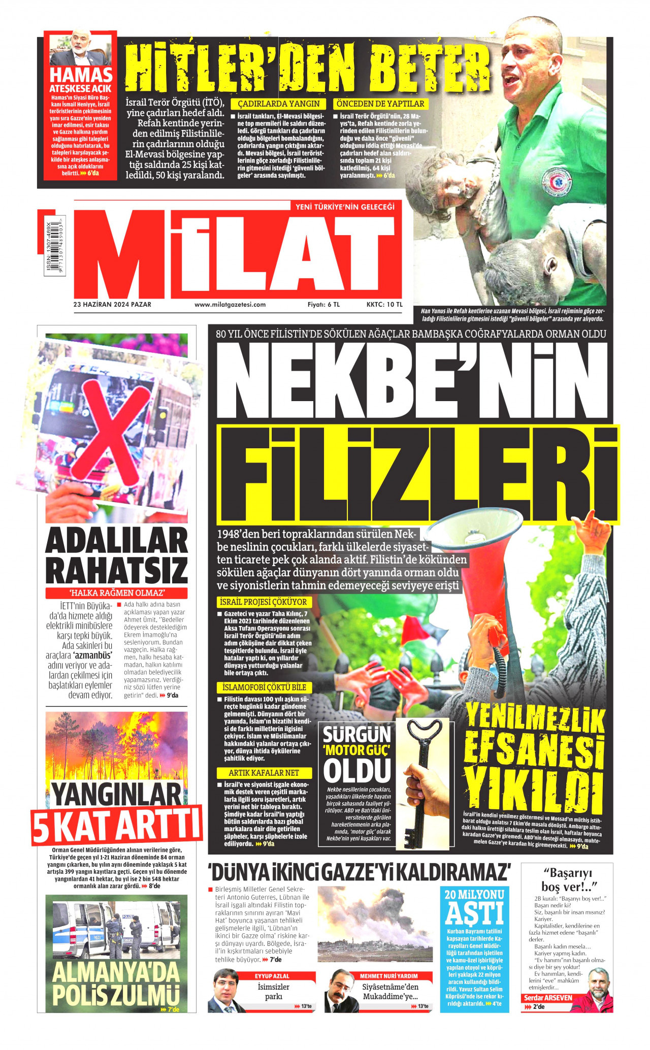MİLAT gazetesinin 23 Haziran 2024 tarihli birinci sayfası