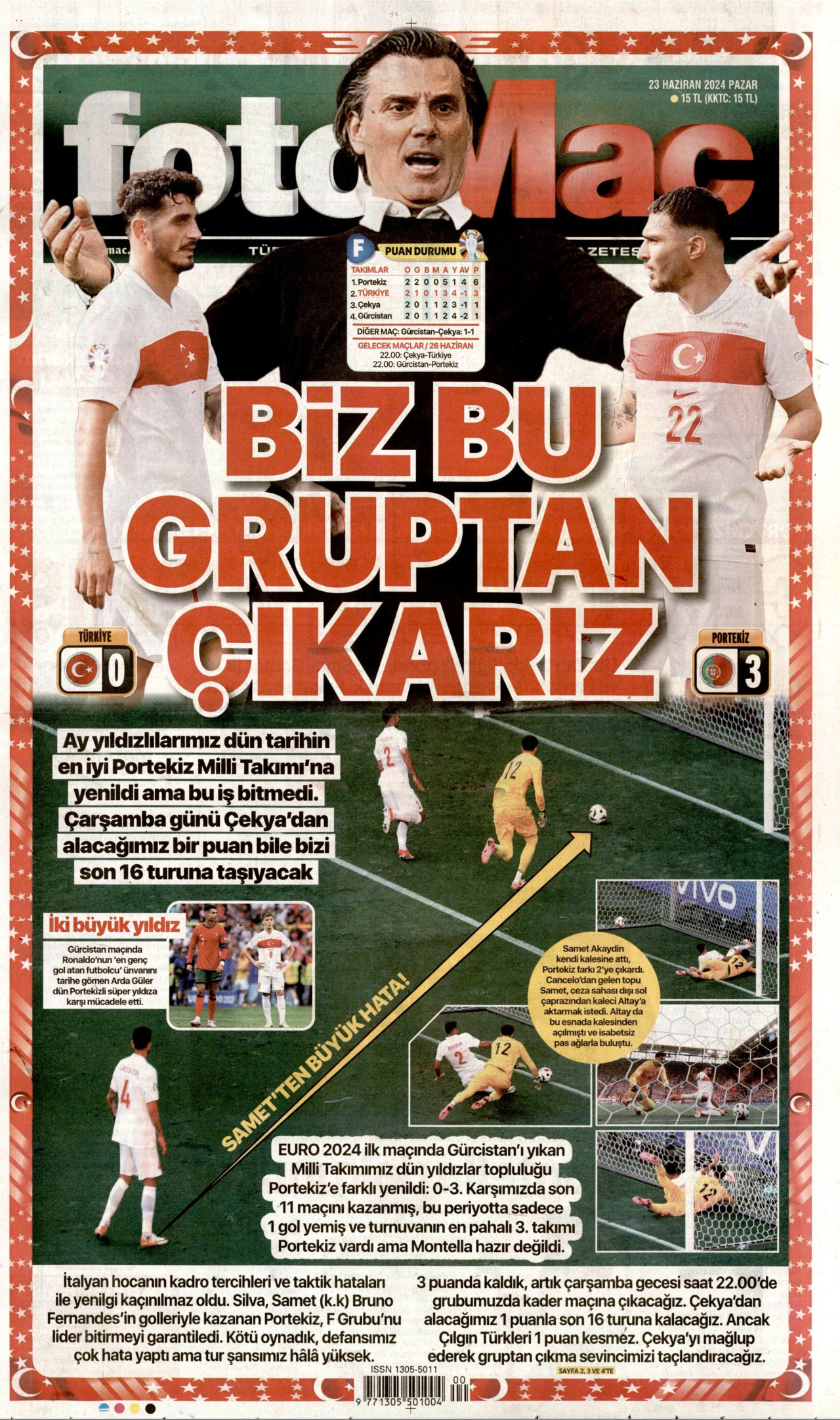 FOTOMAÇ gazetesinin 23 Haziran 2024 tarihli birinci sayfası