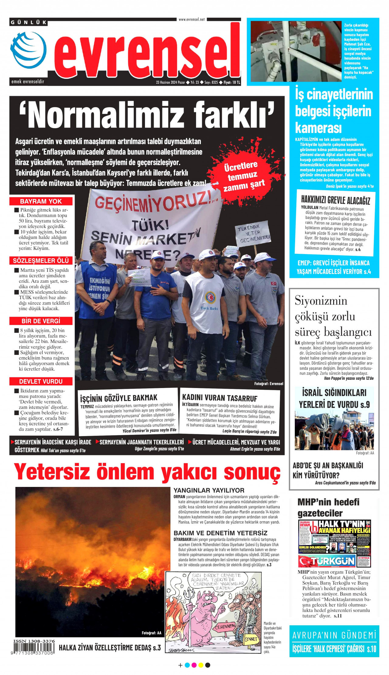 EVRENSEL gazetesinin 23 Haziran 2024 tarihli birinci sayfası