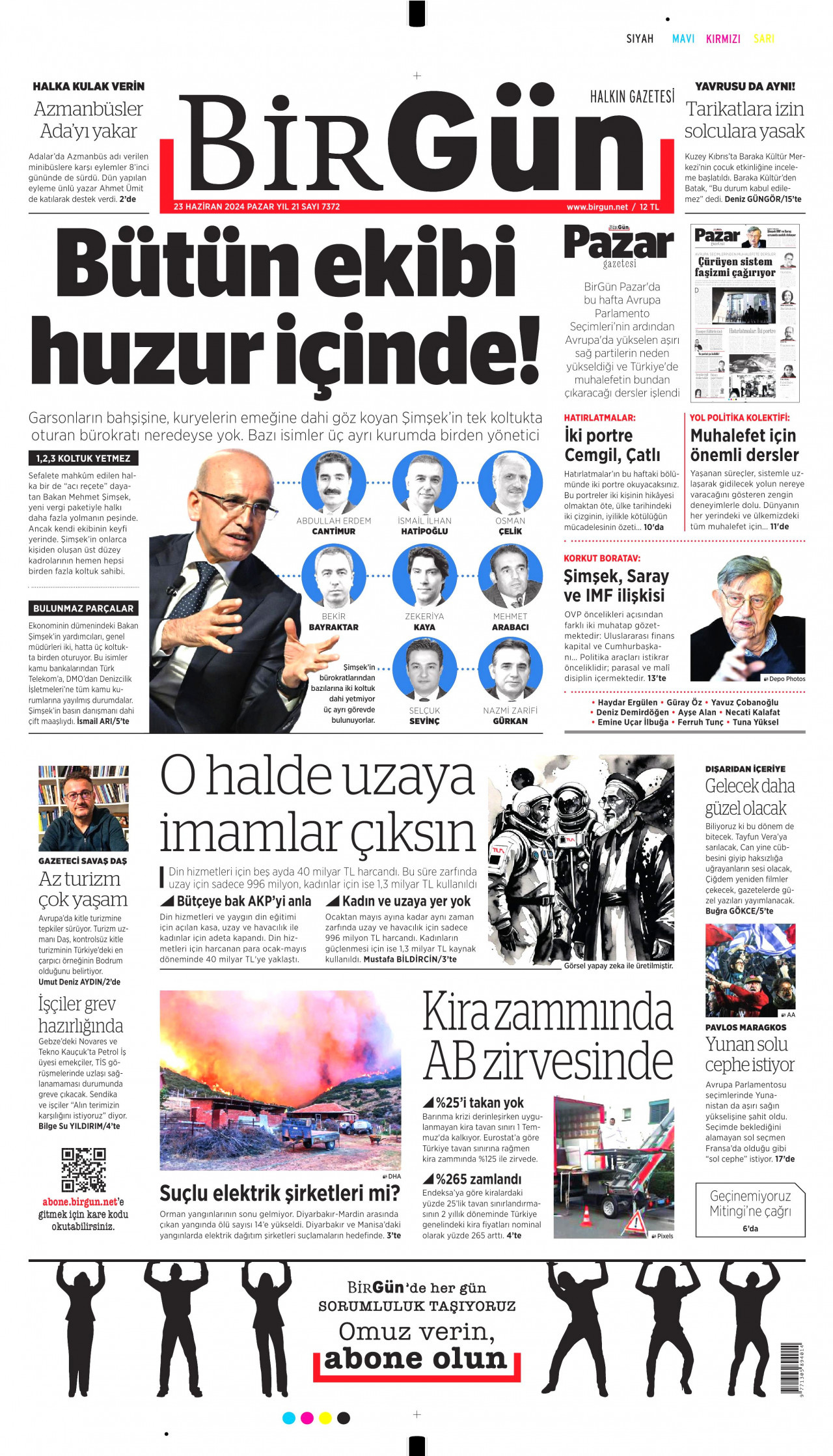BİRGÜN gazetesinin 23 Haziran 2024 tarihli birinci sayfası