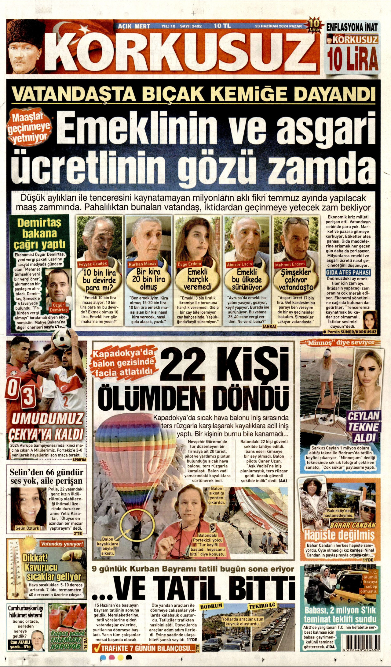 KORKUSUZ gazetesinin 23 Haziran 2024 tarihli birinci sayfası