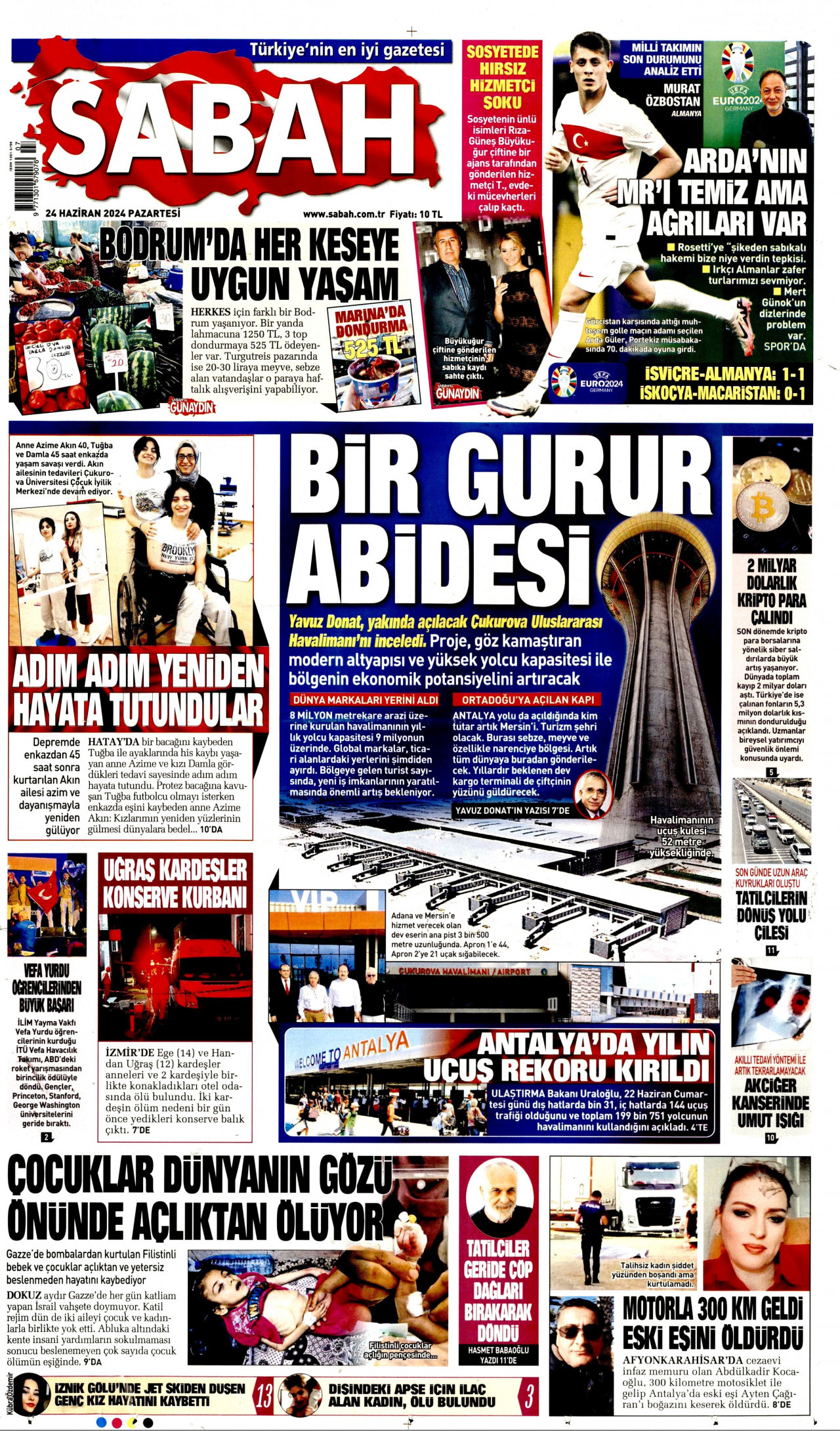 SABAH gazetesinin 24 Haziran 2024 tarihli birinci sayfası