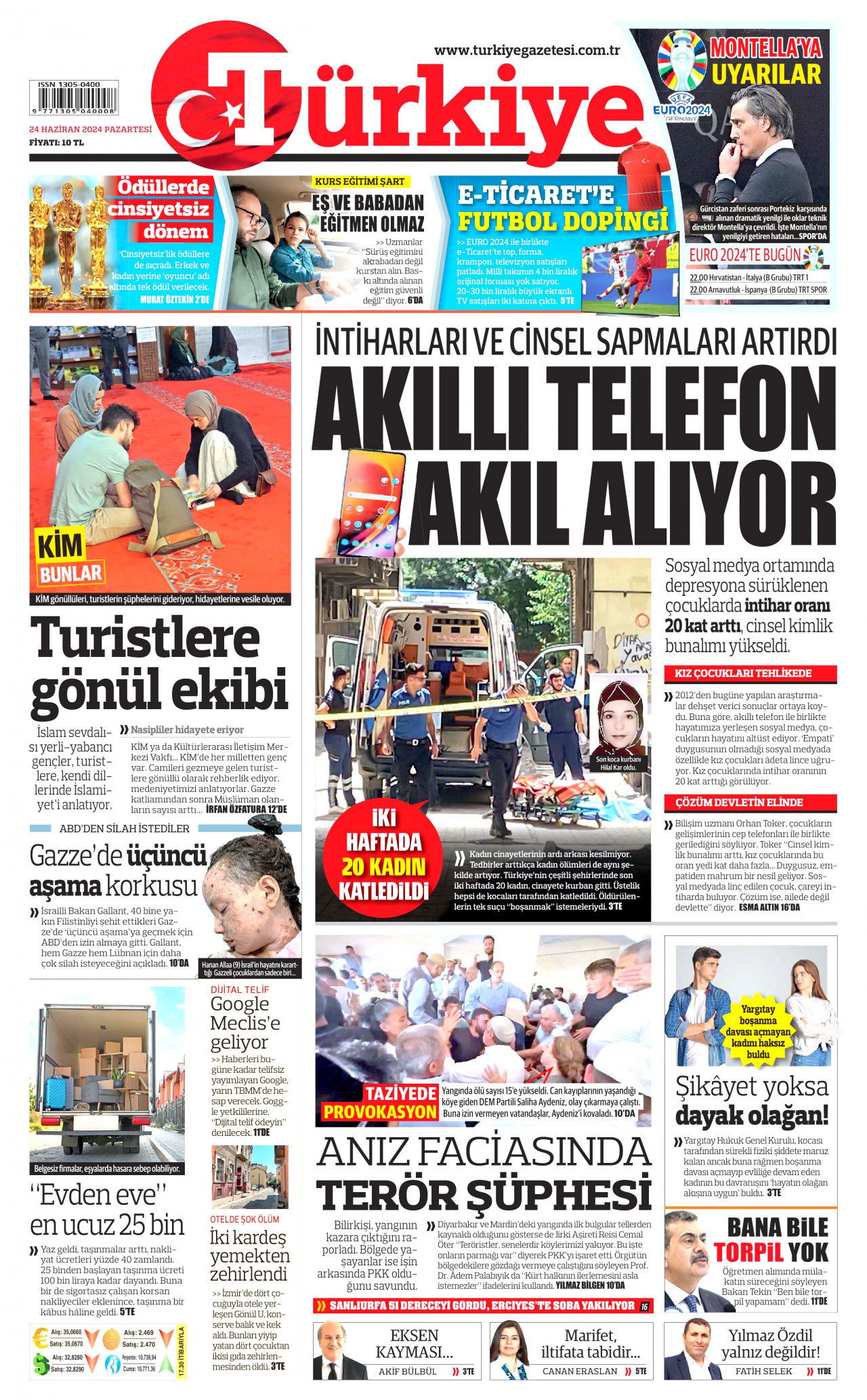 TÜRKİYE GAZETESİ gazetesinin 24 Haziran 2024 tarihli birinci sayfası