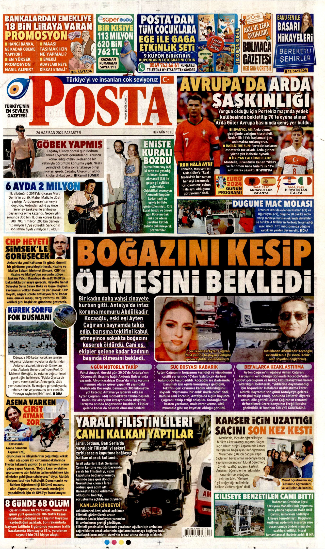 POSTA gazetesinin 24 Haziran 2024 tarihli birinci sayfası