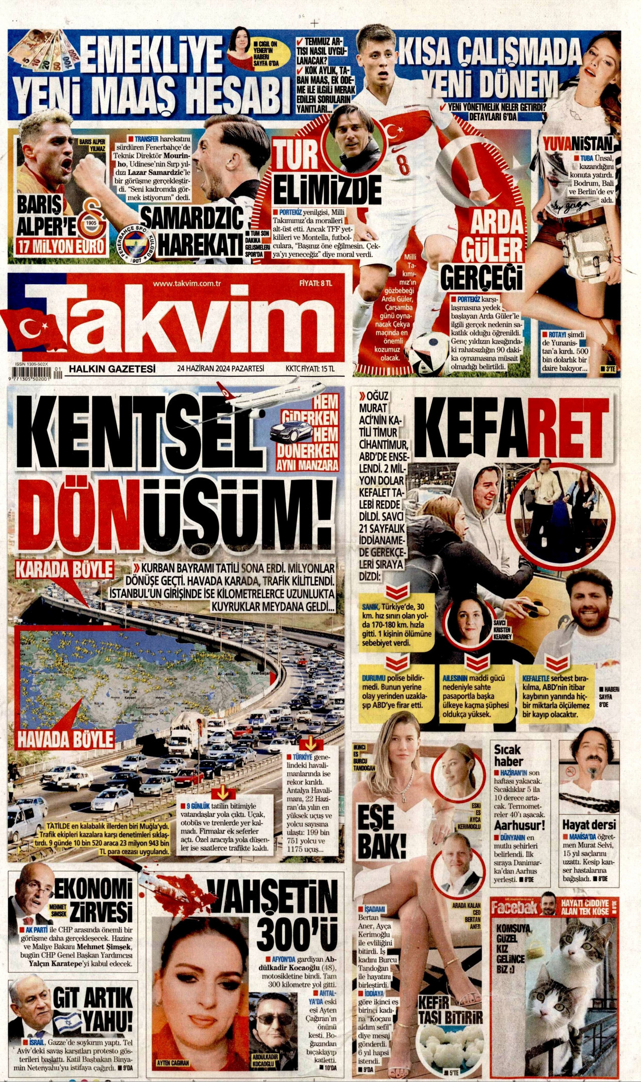 TAKVİM gazetesinin 24 Haziran 2024 tarihli birinci sayfası