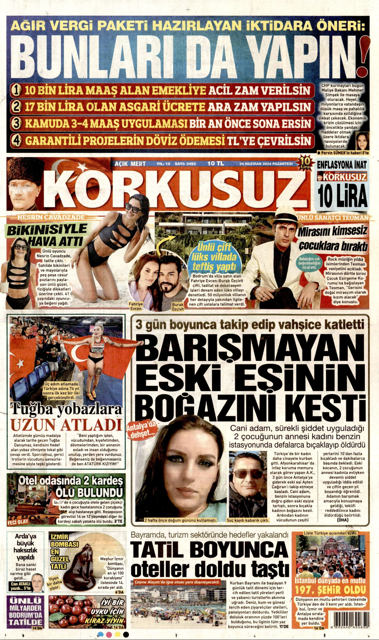 KORKUSUZ gazetesinin 24 Haziran 2024 tarihli birinci sayfası