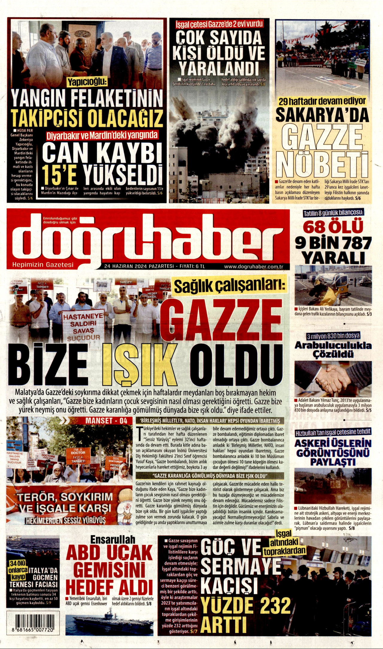 DOĞRU HABER gazetesinin 24 Haziran 2024 tarihli birinci sayfası