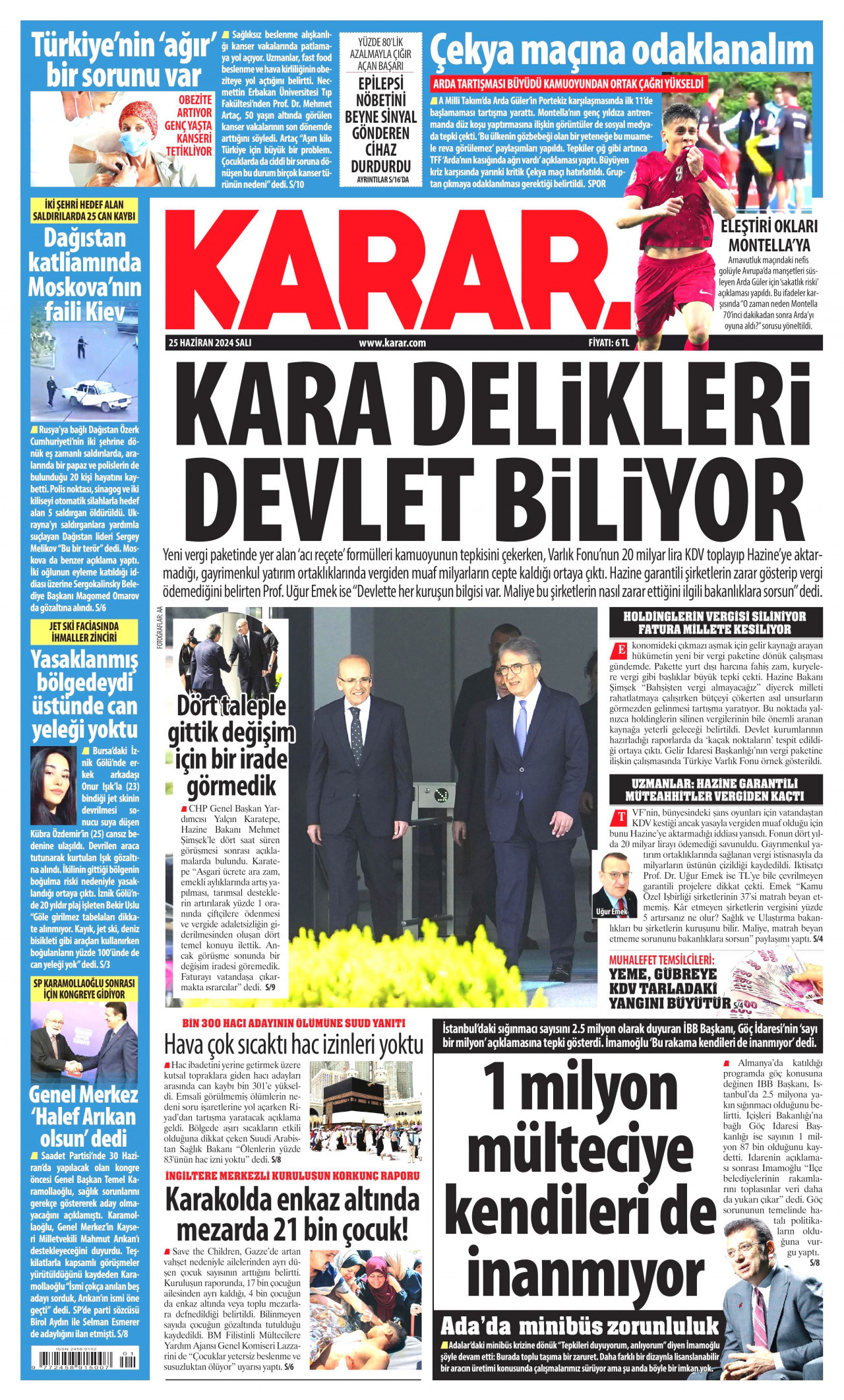 KARAR gazetesinin 25 Haziran 2024 tarihli birinci sayfası