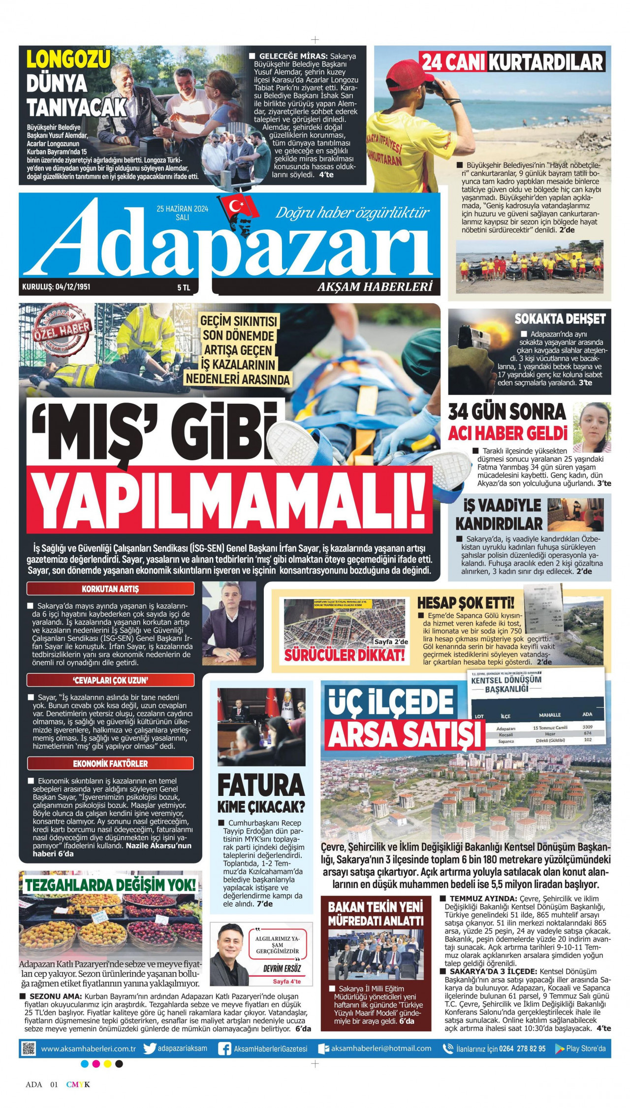 AKŞAM gazetesinin 25 Haziran 2024 tarihli birinci sayfası