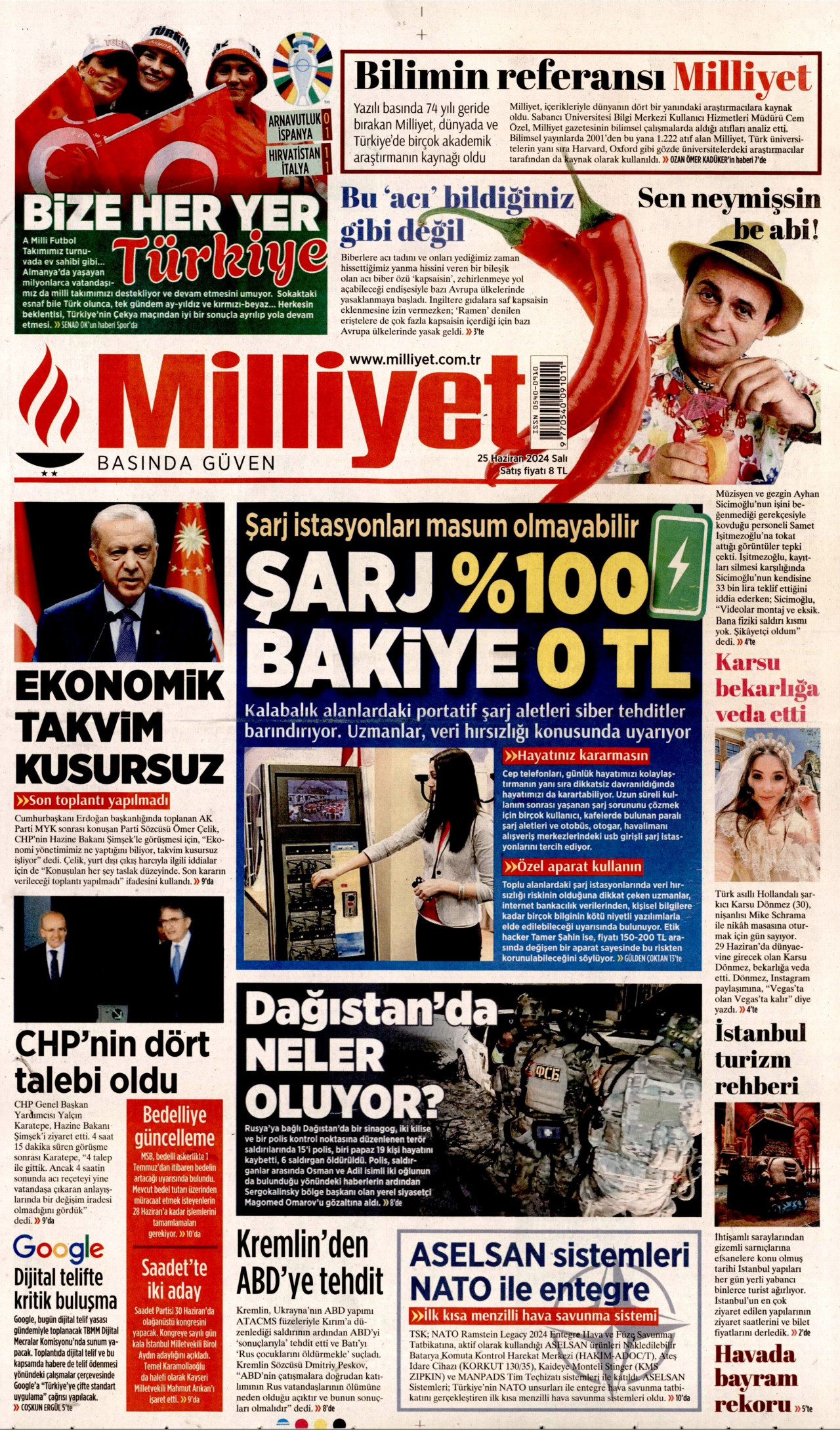 MİLLİYET gazetesinin 25 Haziran 2024 tarihli birinci sayfası
