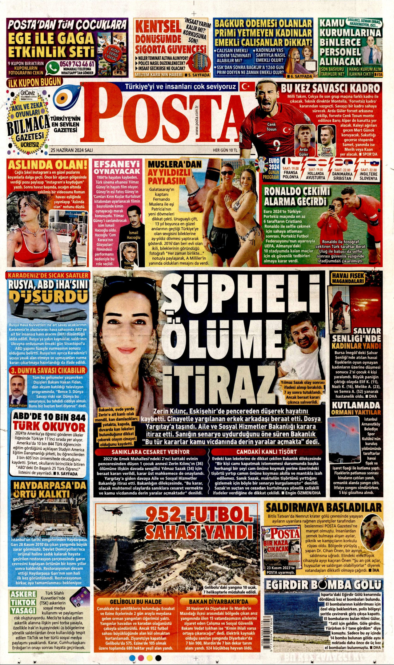POSTA gazetesinin 25 Haziran 2024 tarihli birinci sayfası