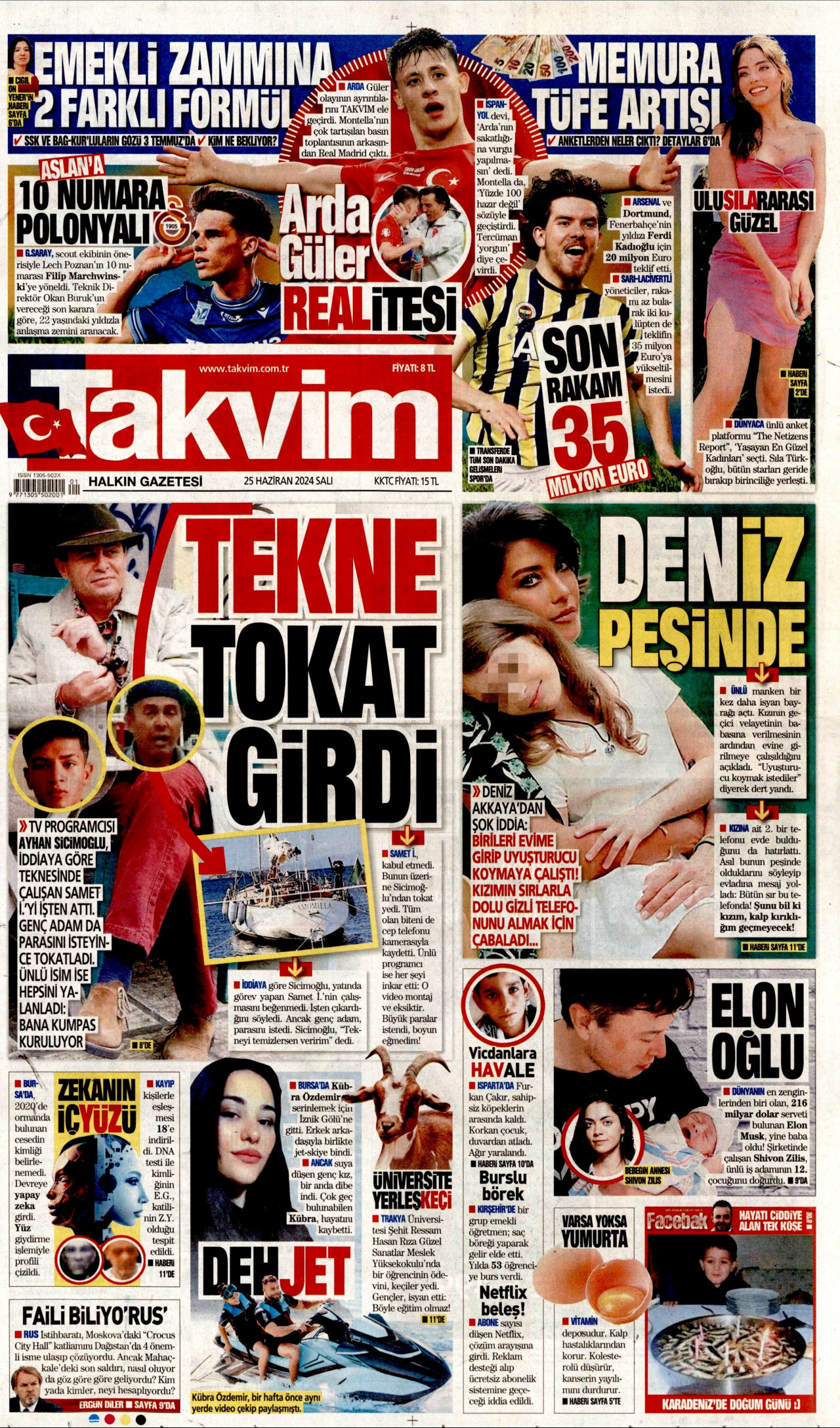 TAKVİM gazetesinin 25 Haziran 2024 tarihli birinci sayfası