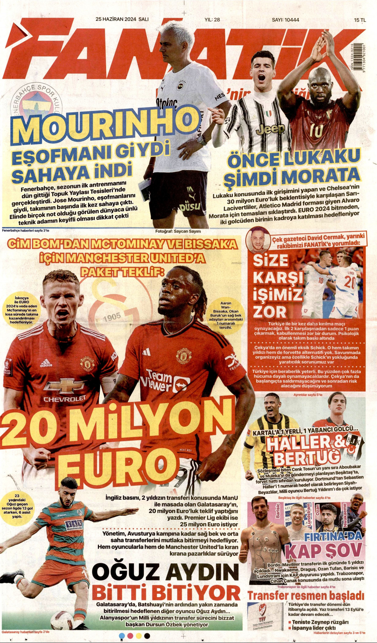 FANATİK gazetesinin 25 Haziran 2024 tarihli birinci sayfası