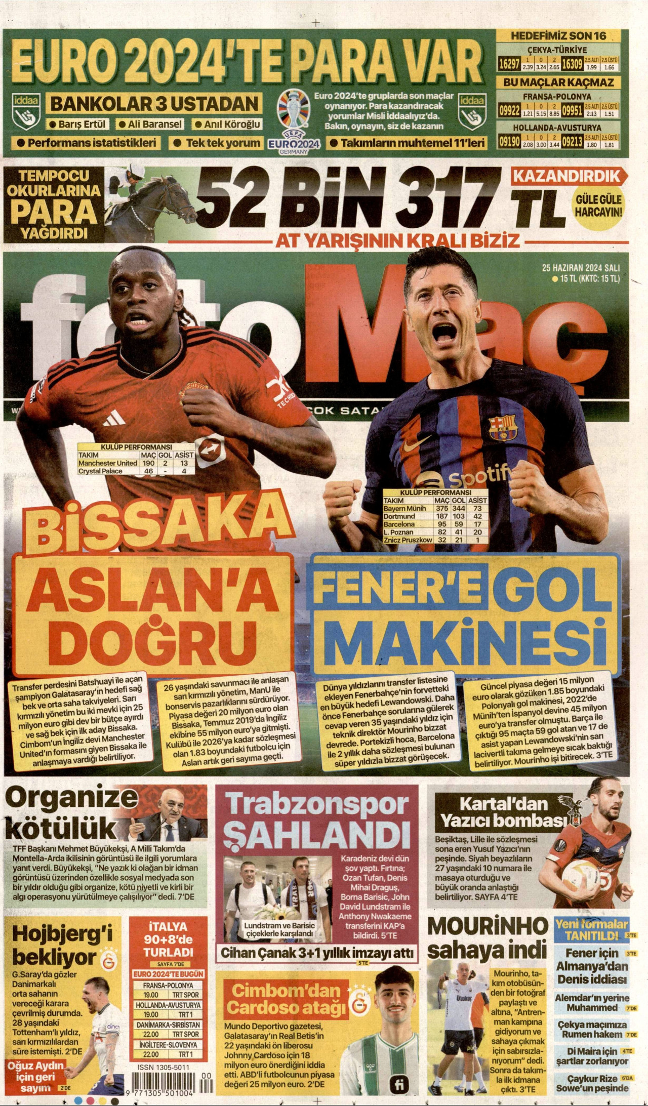 FOTOMAÇ gazetesinin 25 Haziran 2024 tarihli birinci sayfası