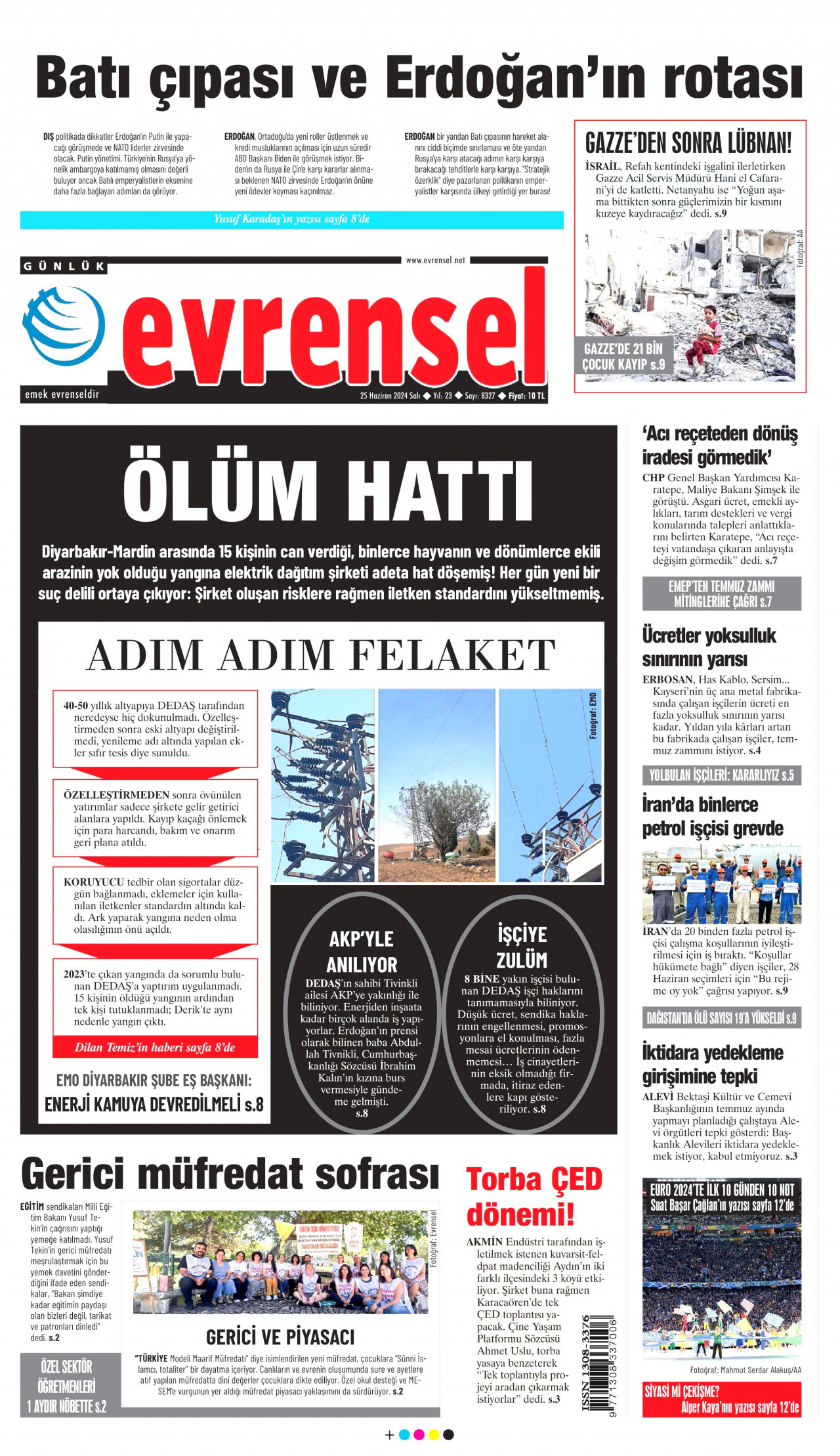 EVRENSEL gazetesinin 25 Haziran 2024 tarihli birinci sayfası
