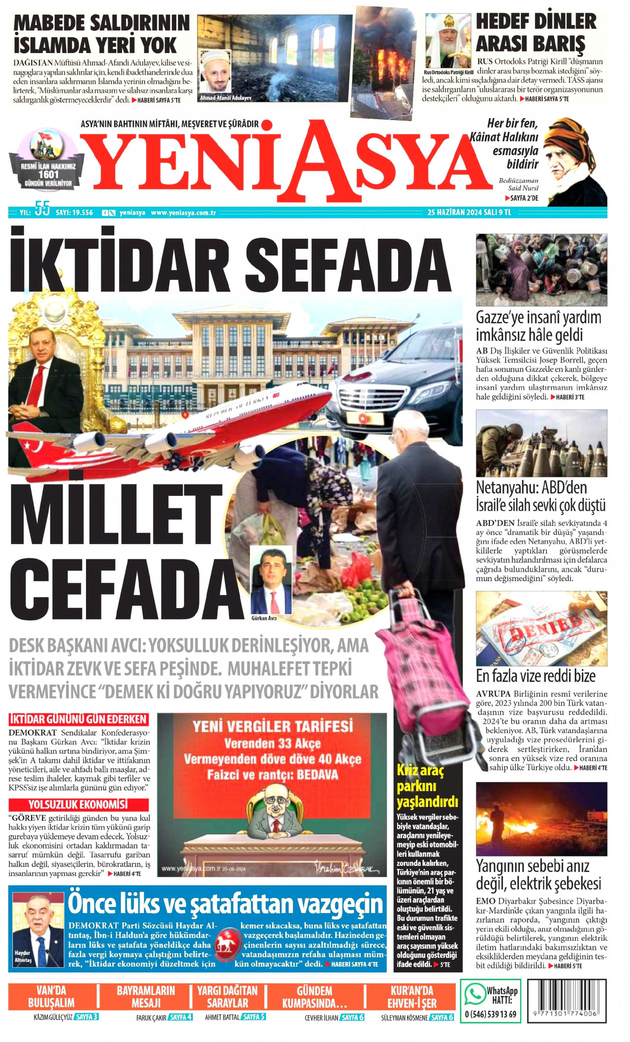 YENİ ASYA gazetesinin 25 Haziran 2024 tarihli birinci sayfası