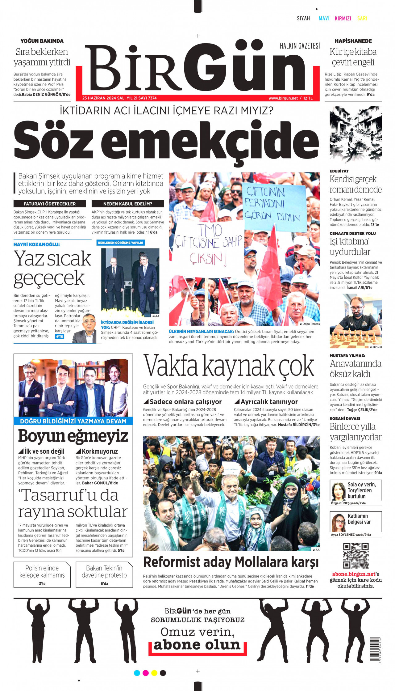BİRGÜN gazetesinin 25 Haziran 2024 tarihli birinci sayfası