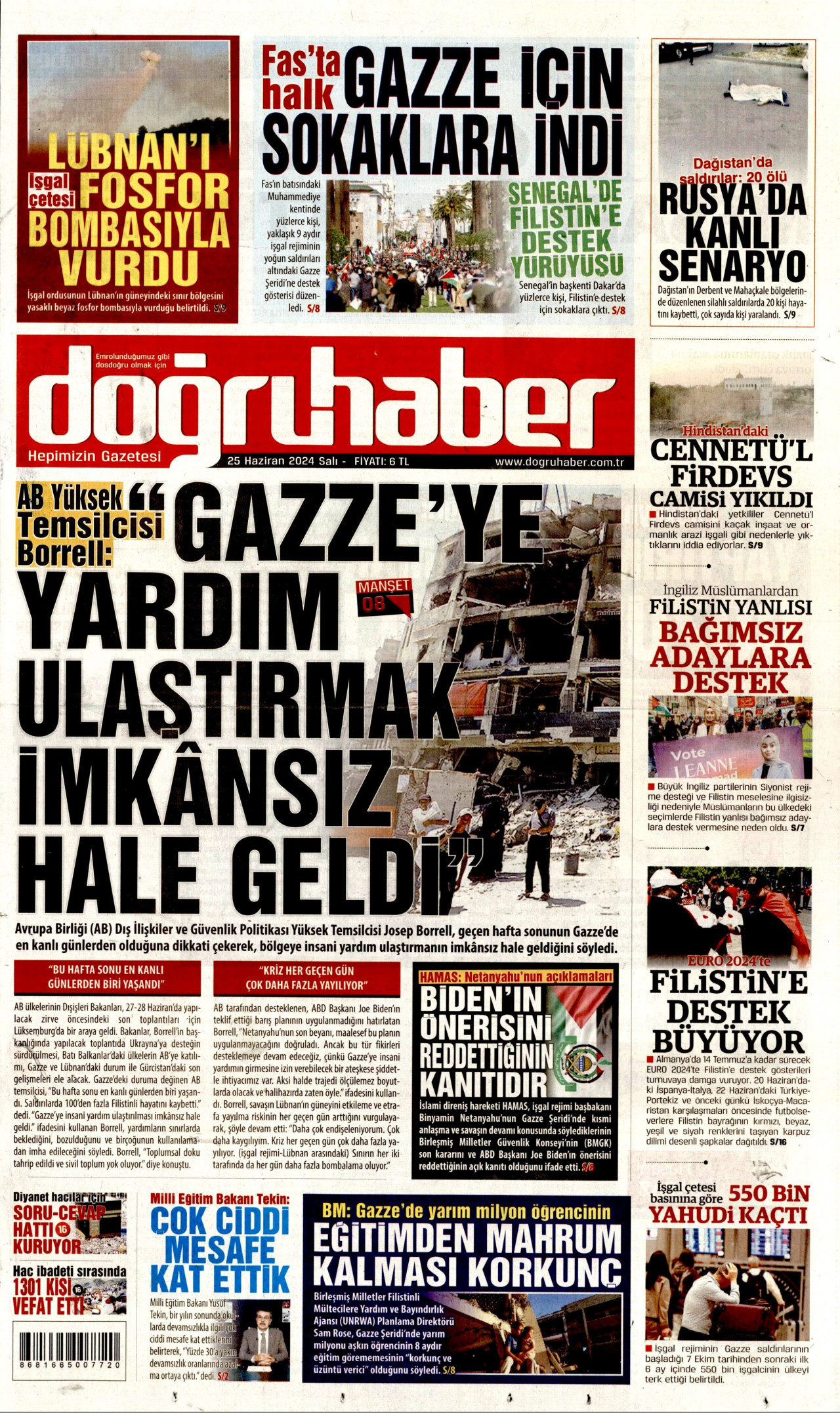 DOĞRU HABER gazetesinin 25 Haziran 2024 tarihli birinci sayfası