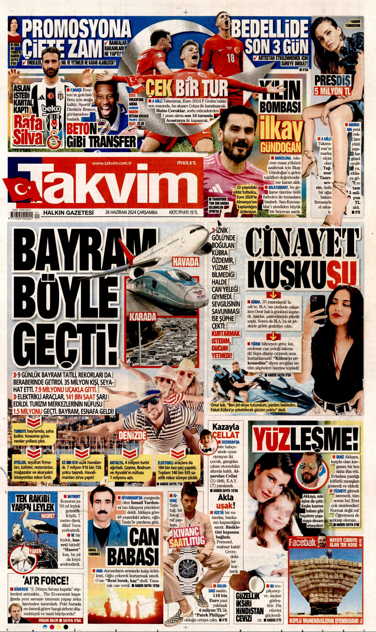 TAKVİM gazetesinin 26 Haziran 2024 tarihli birinci sayfası
