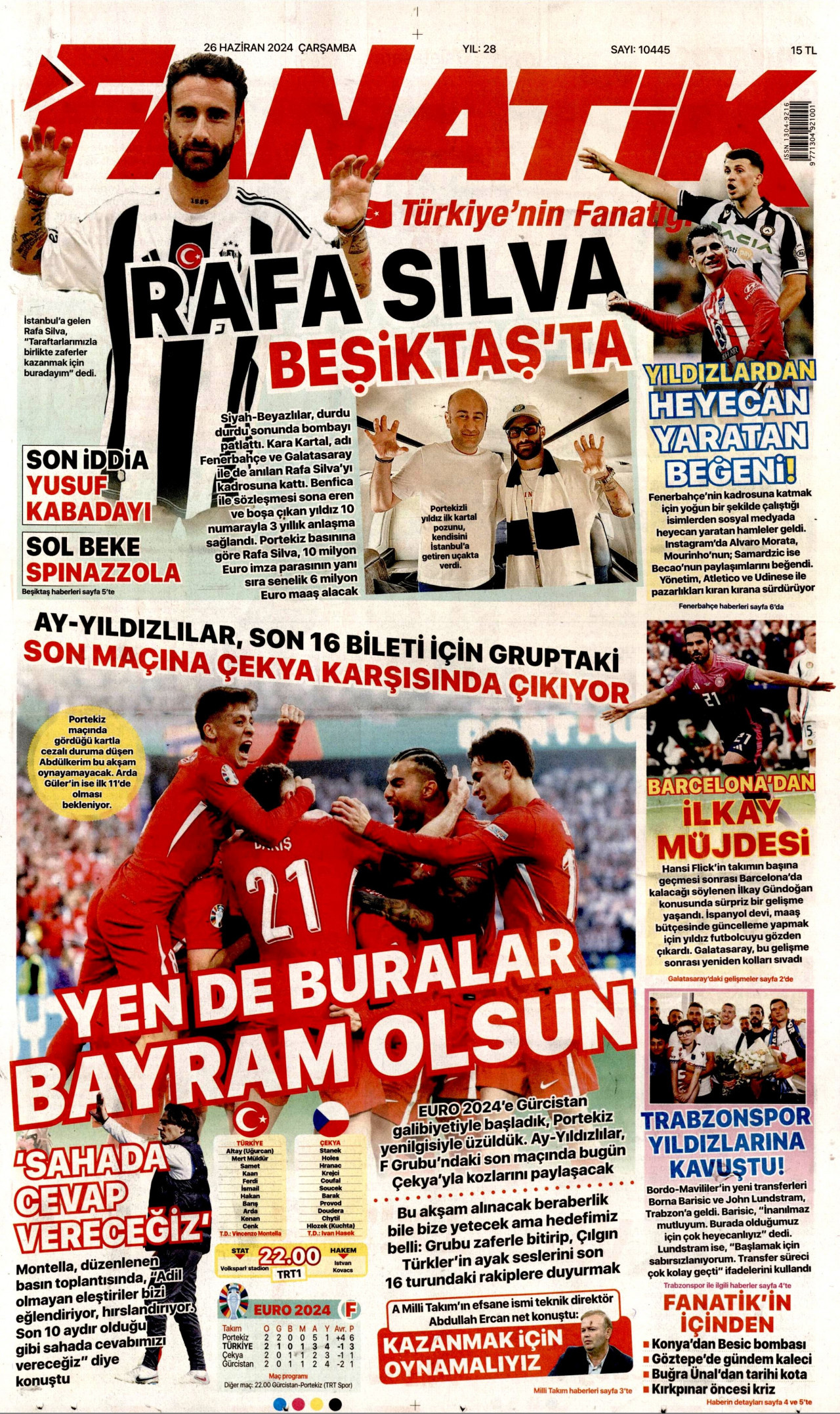 FANATİK gazetesinin 26 Haziran 2024 tarihli birinci sayfası