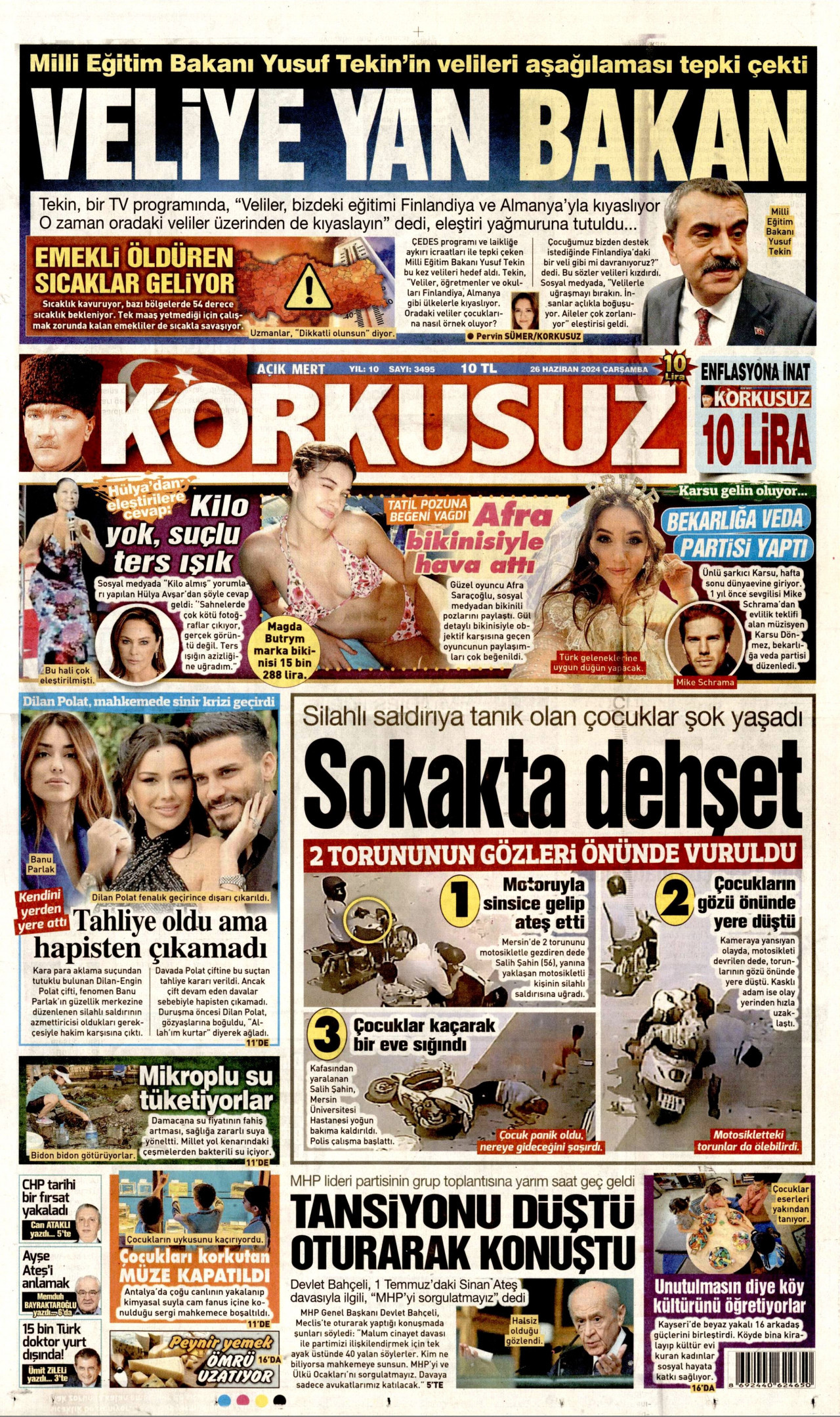 KORKUSUZ gazetesinin 26 Haziran 2024 tarihli birinci sayfası
