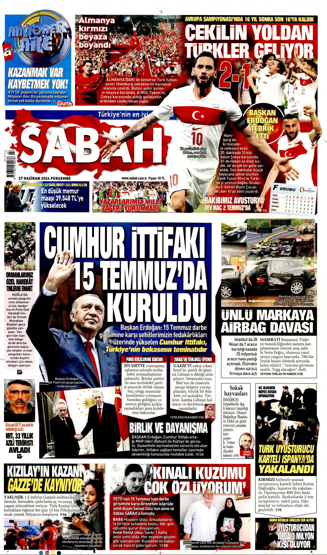 SABAH gazetesinin 27 Haziran 2024 tarihli birinci sayfası