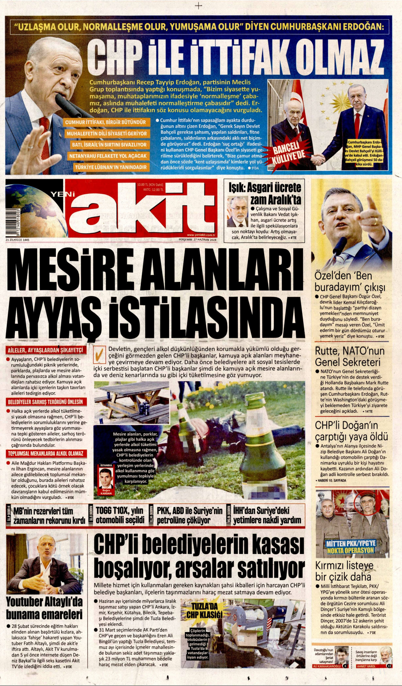 YENİ AKİT gazetesinin 27 Haziran 2024 tarihli birinci sayfası