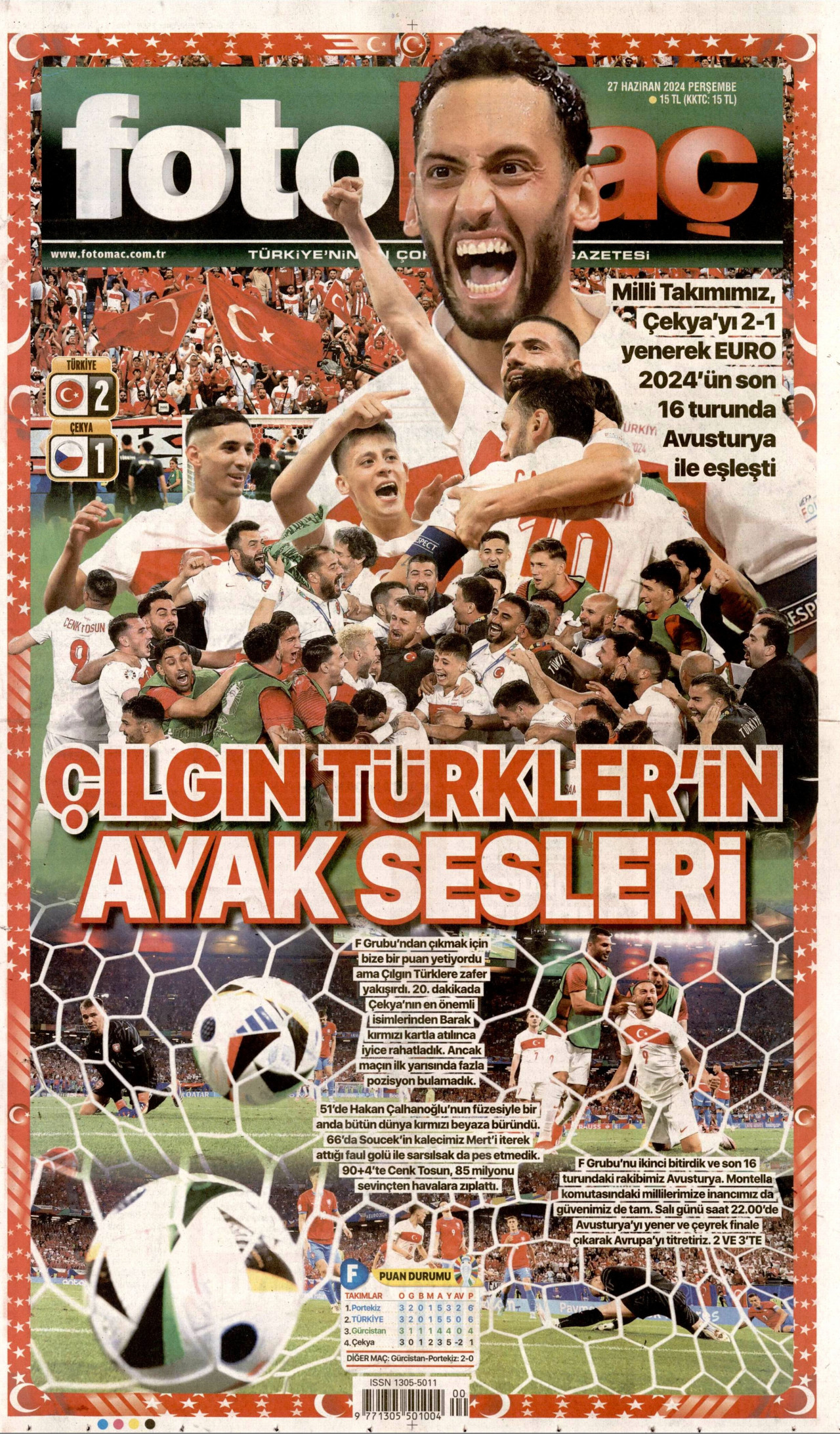 FOTOMAÇ gazetesinin 27 Haziran 2024 tarihli birinci sayfası