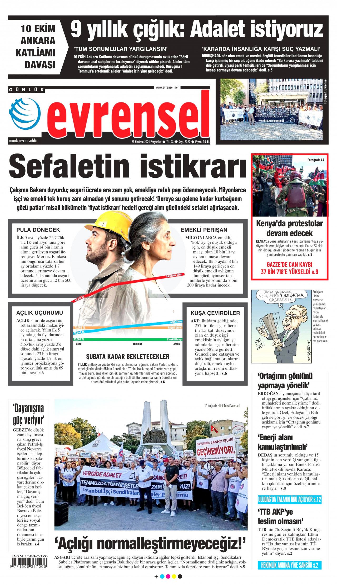 EVRENSEL gazetesinin 27 Haziran 2024 tarihli birinci sayfası