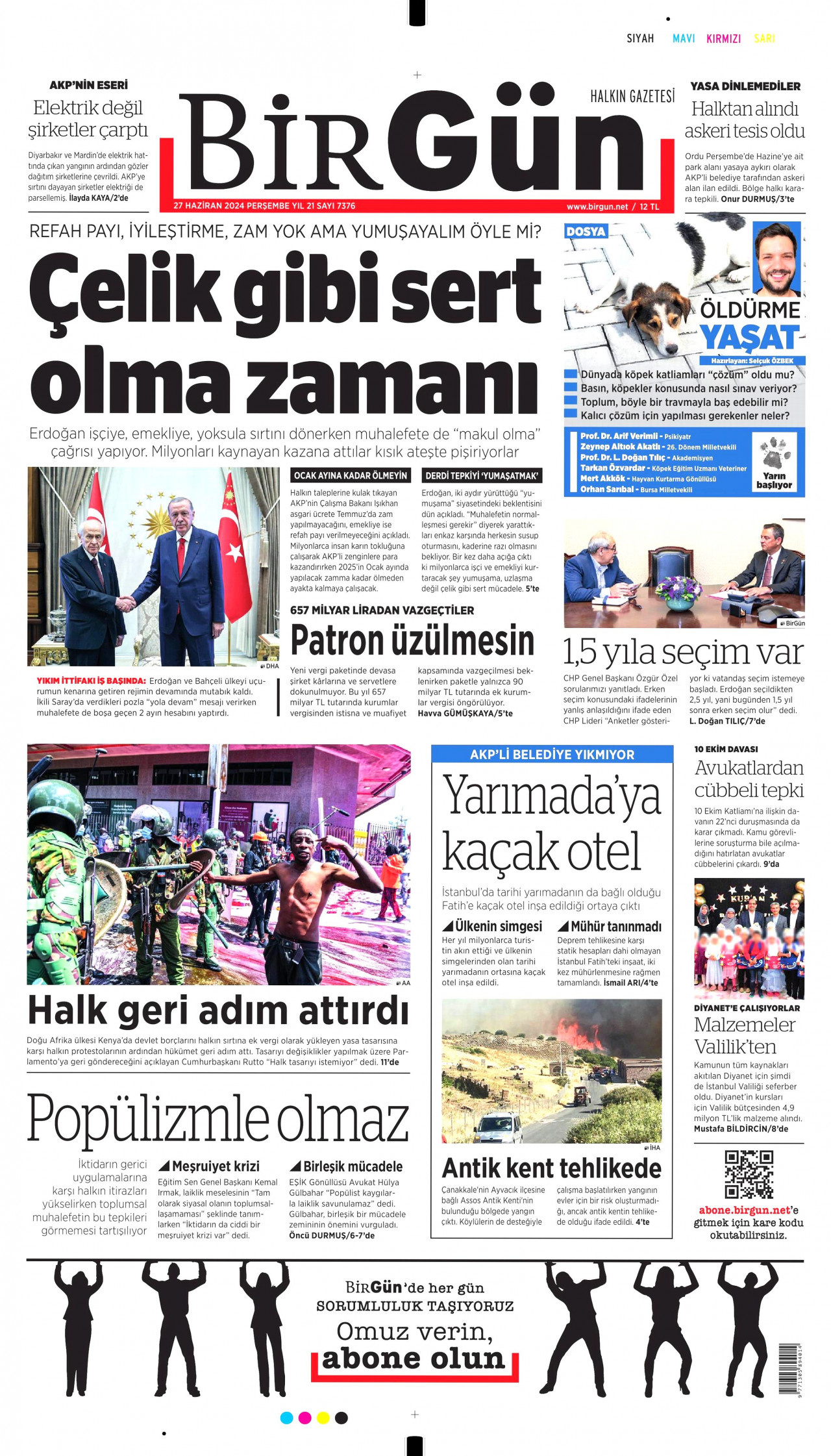 BİRGÜN gazetesinin 27 Haziran 2024 tarihli birinci sayfası