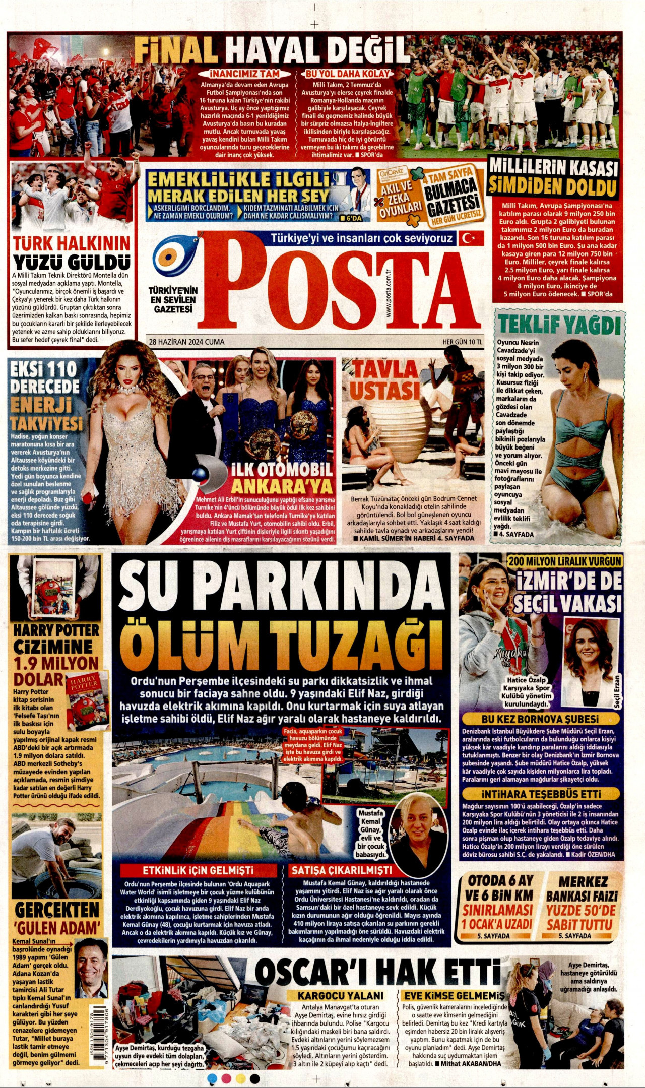 POSTA gazetesinin 28 Haziran 2024 tarihli birinci sayfası