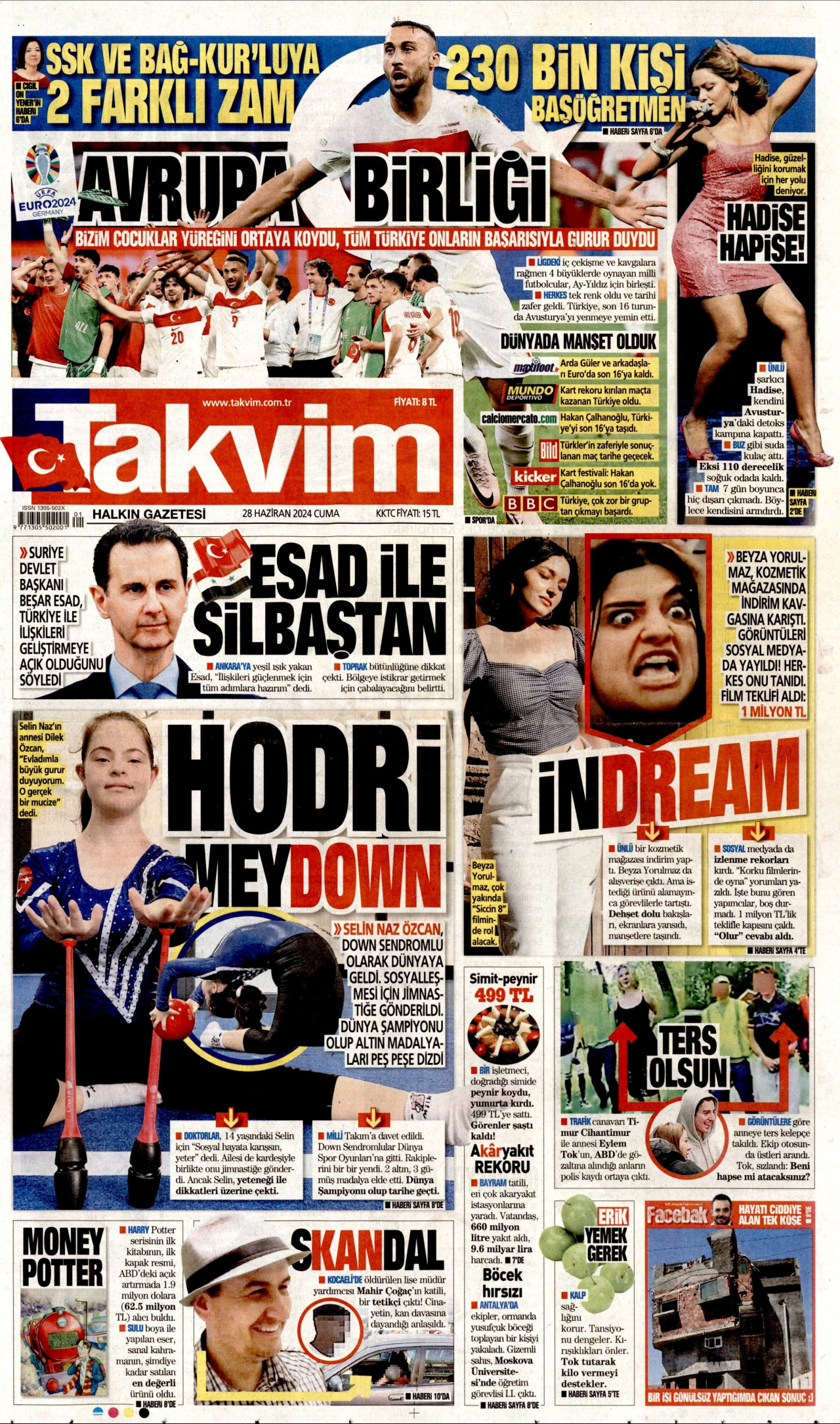 TAKVİM gazetesinin 28 Haziran 2024 tarihli birinci sayfası
