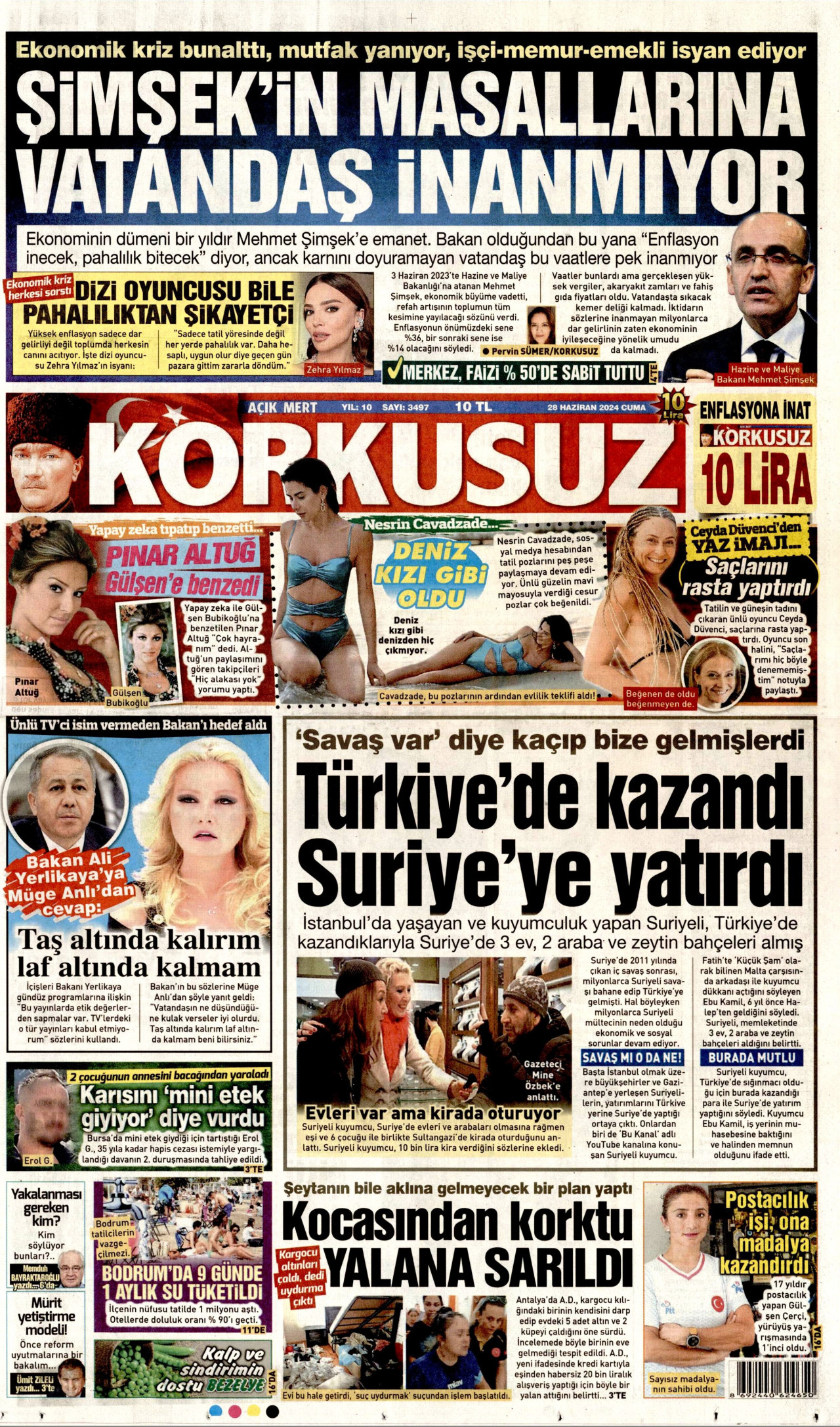 KORKUSUZ gazetesinin 28 Haziran 2024 tarihli birinci sayfası