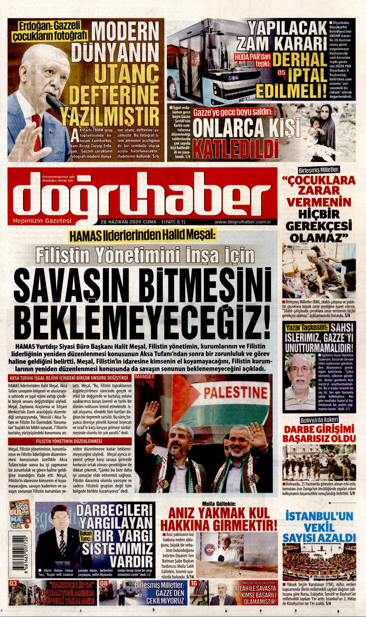 DOĞRU HABER gazetesinin 28 Haziran 2024 tarihli birinci sayfası