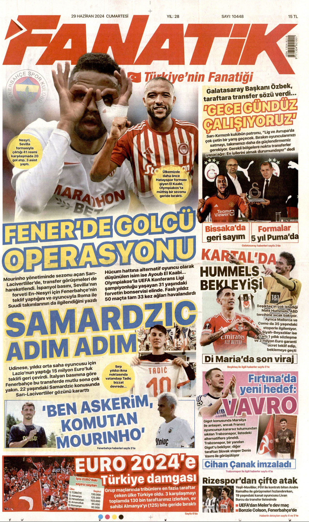 FANATİK gazetesinin 29 Haziran 2024 tarihli birinci sayfası