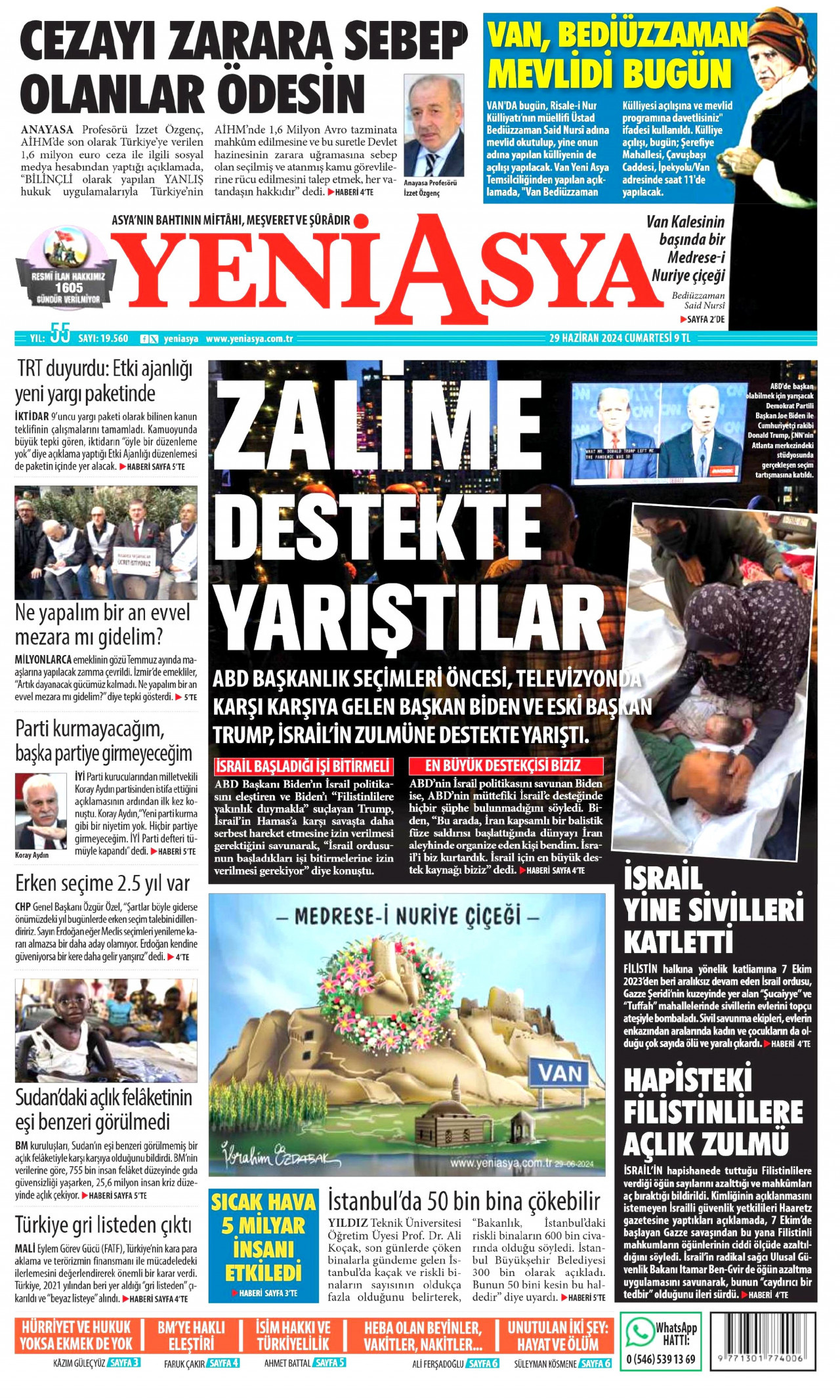 YENİ ASYA gazetesinin 29 Haziran 2024 tarihli birinci sayfası