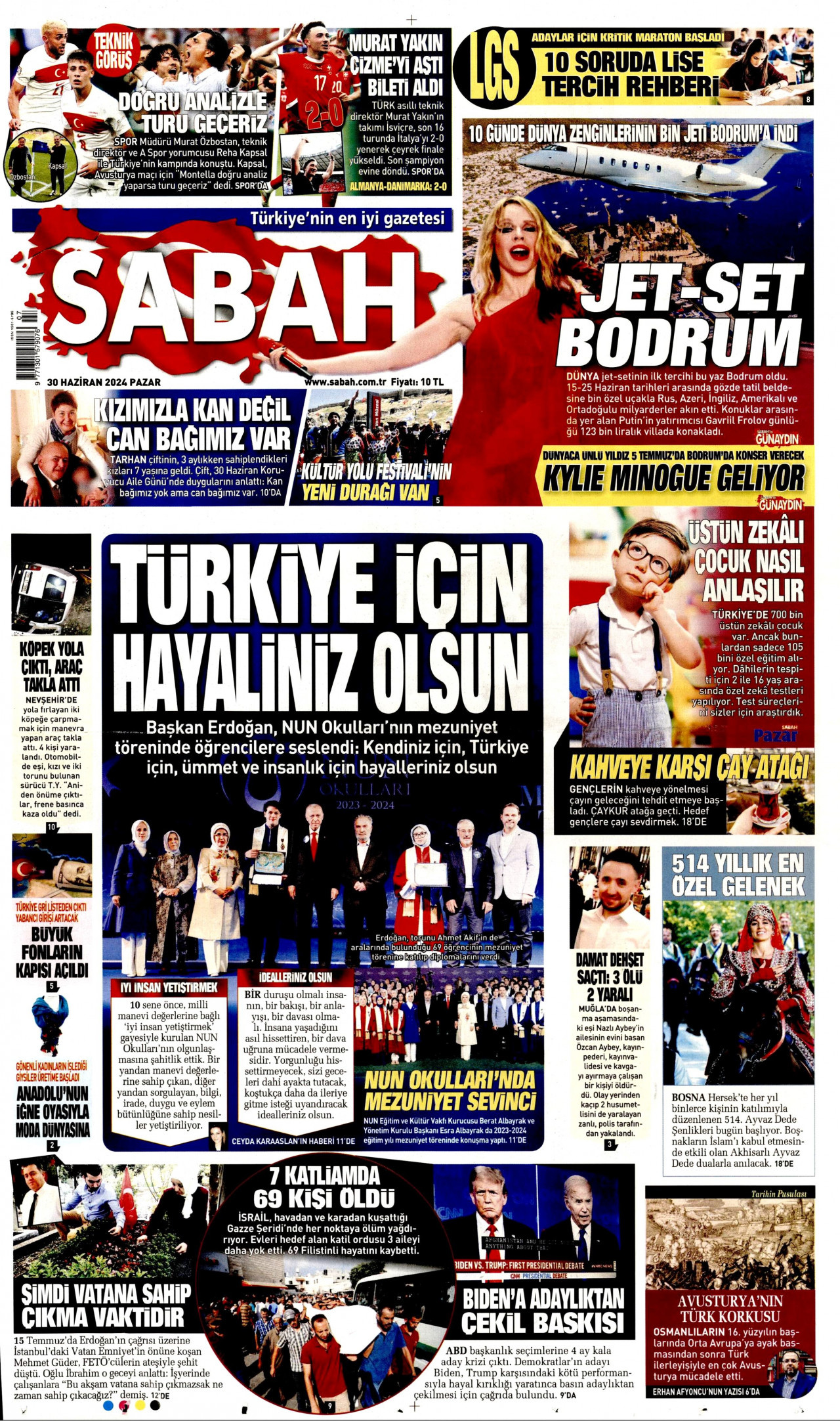 SABAH gazetesinin 30 Haziran 2024 tarihli birinci sayfası