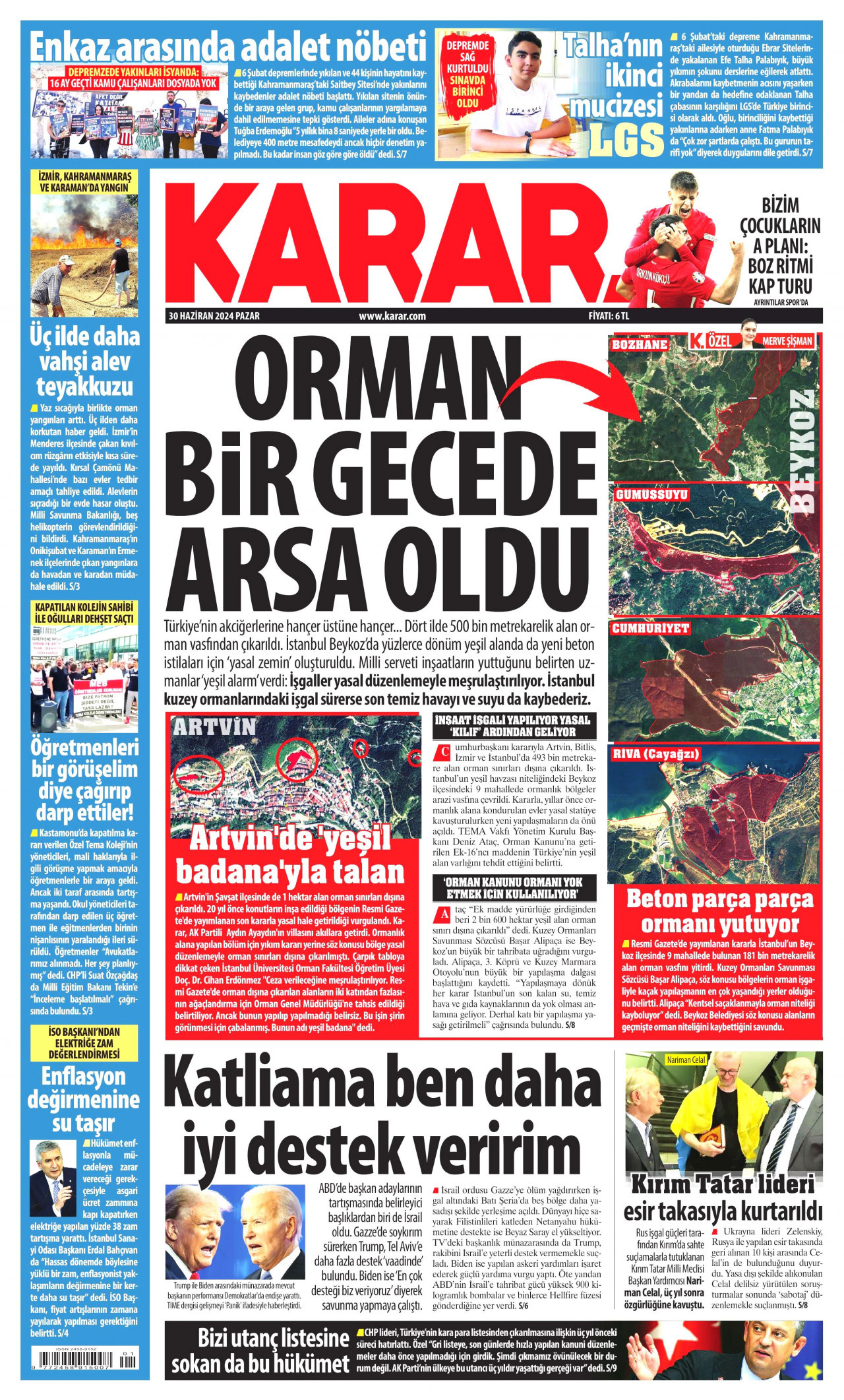 KARAR gazetesinin 30 Haziran 2024 tarihli birinci sayfası
