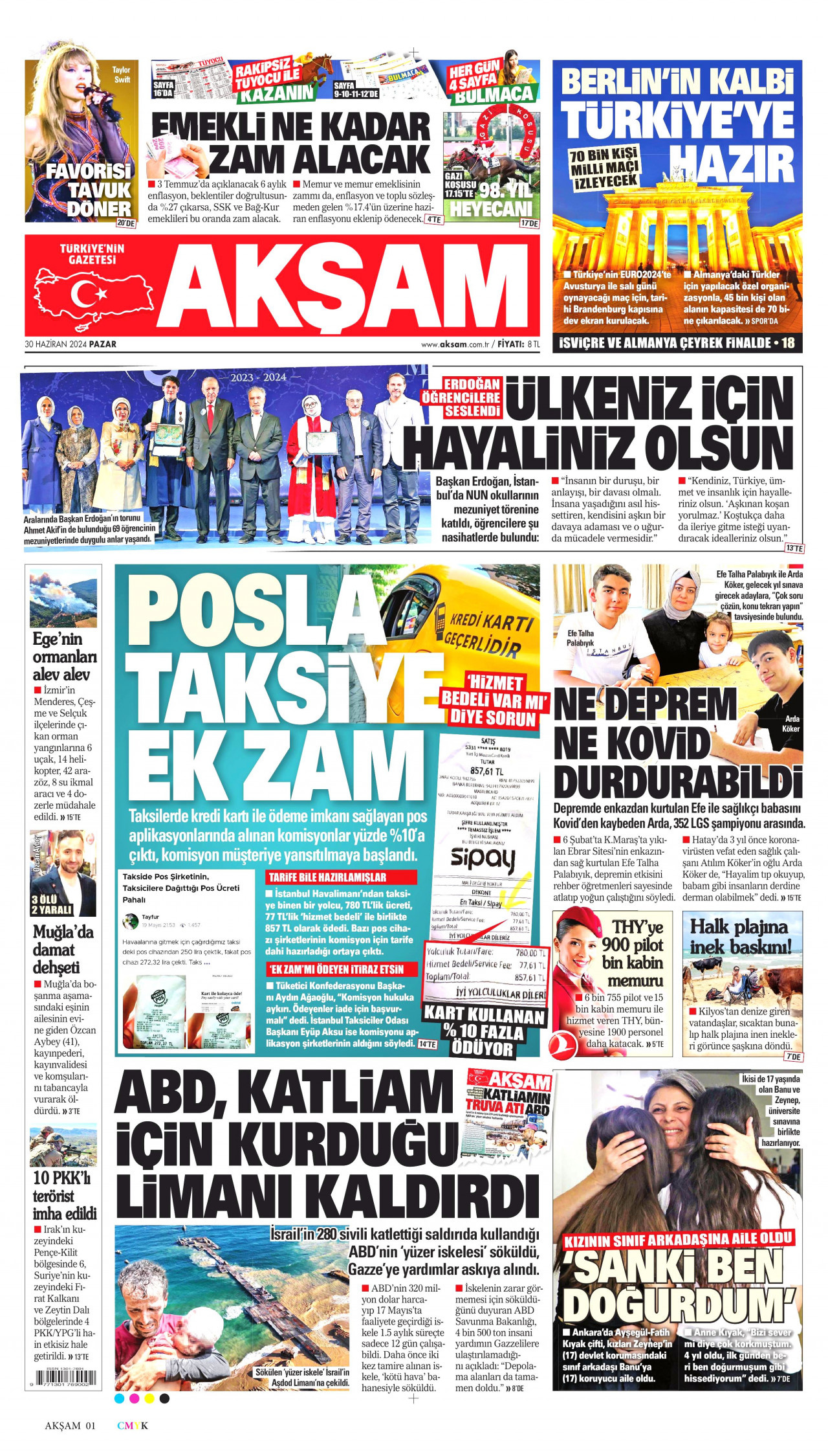 AKŞAM gazetesinin 30 Haziran 2024 tarihli birinci sayfası