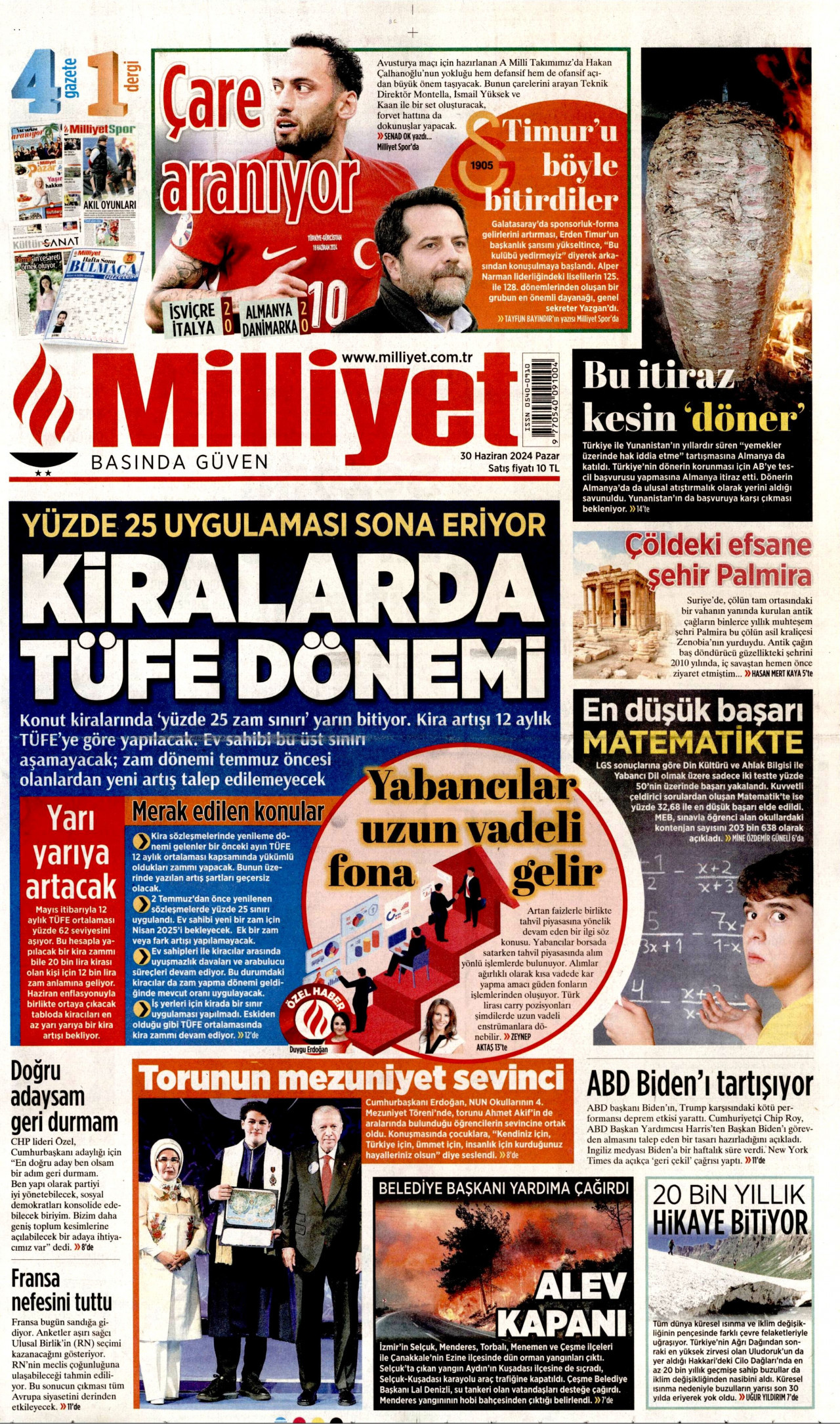 MİLLİYET gazetesinin 30 Haziran 2024 tarihli birinci sayfası