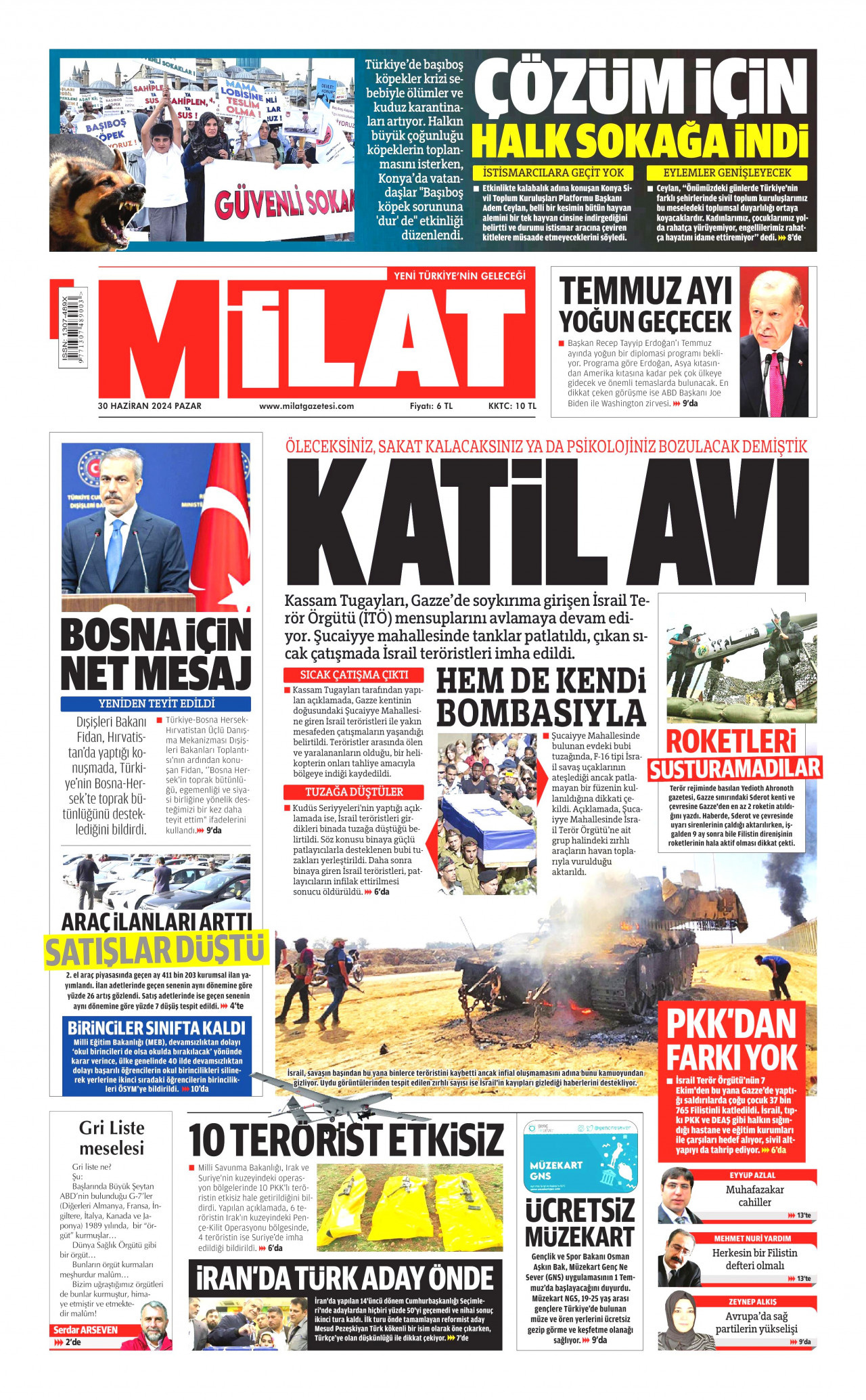MİLAT gazetesinin 30 Haziran 2024 tarihli birinci sayfası