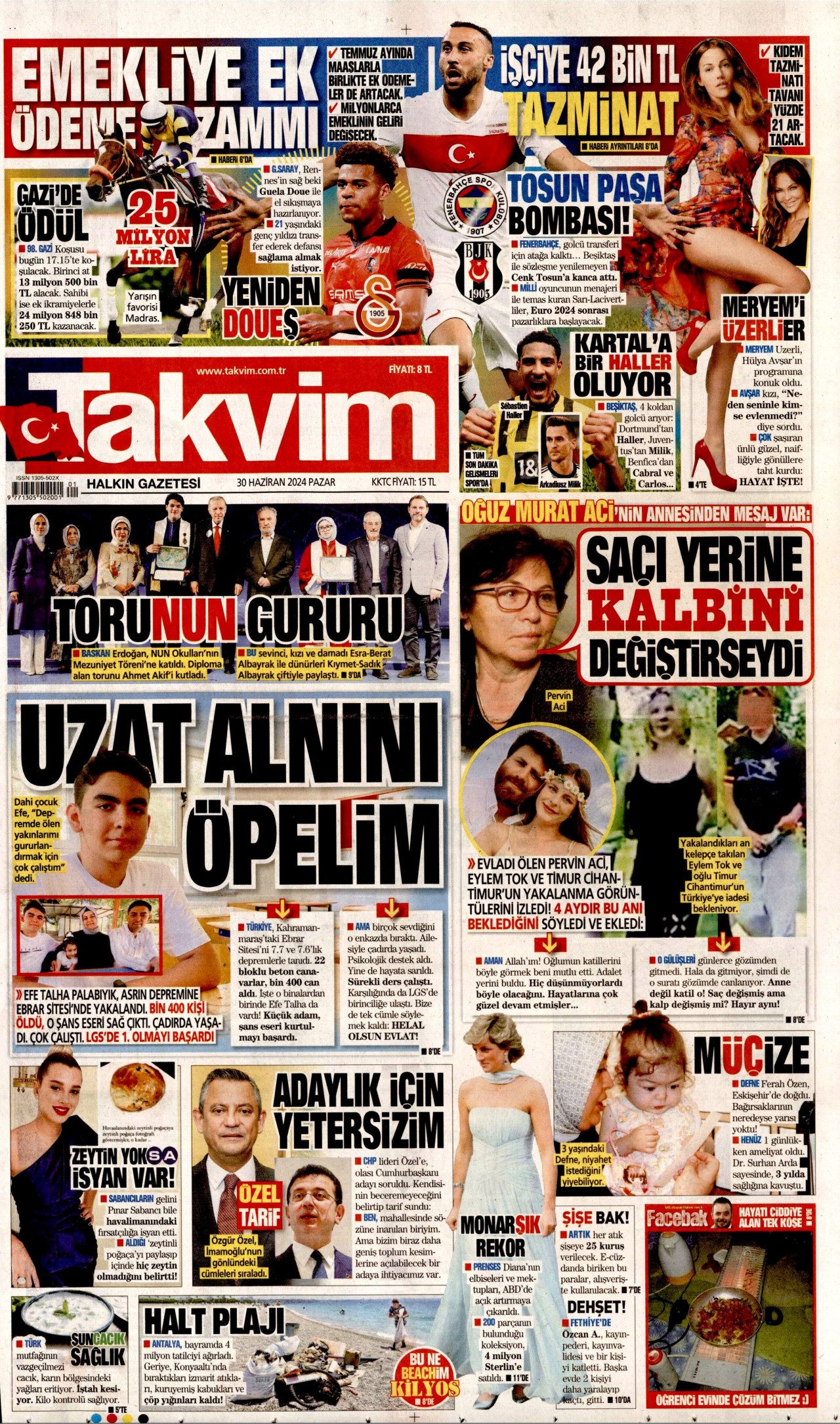 TAKVİM gazetesinin 30 Haziran 2024 tarihli birinci sayfası