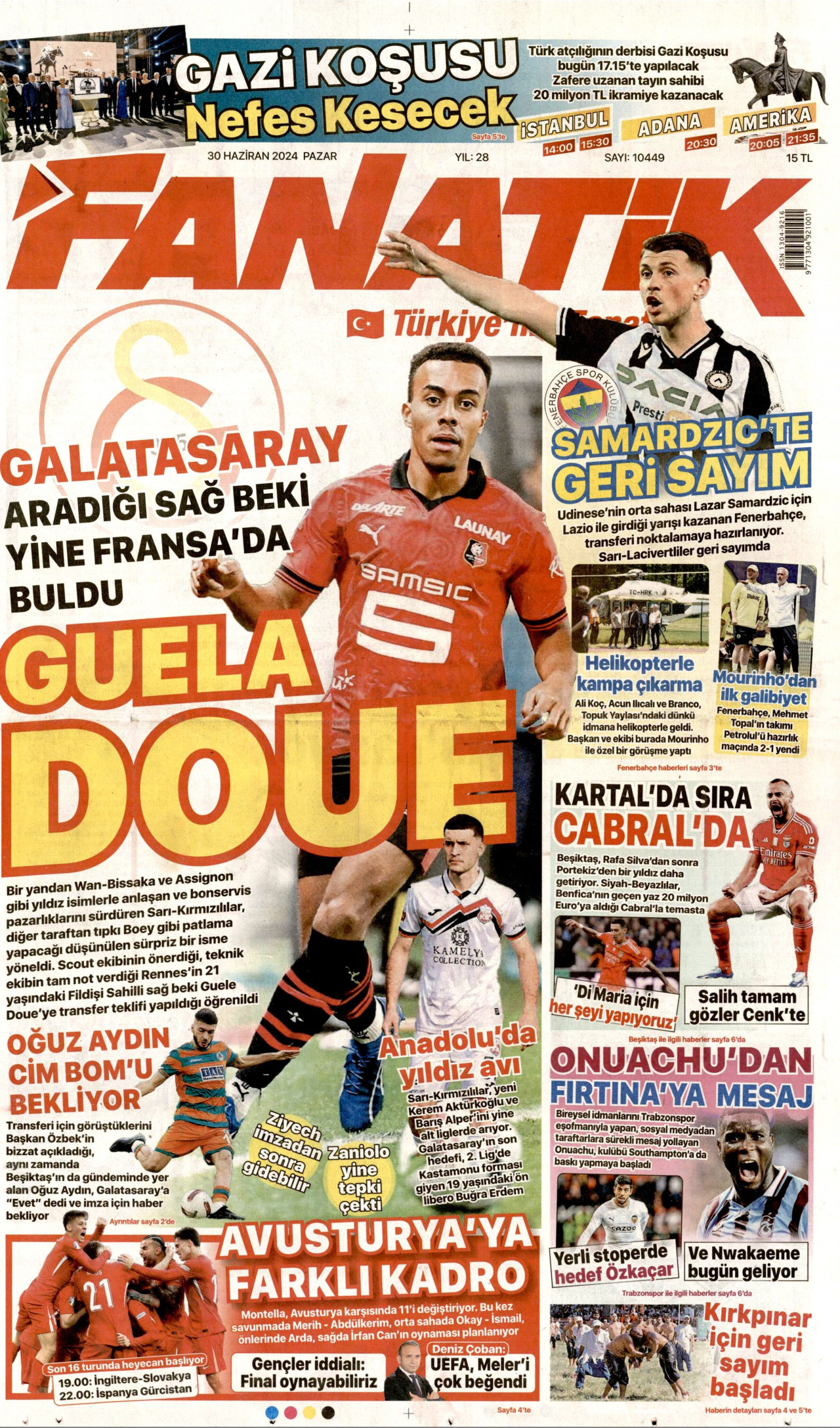 FANATİK gazetesinin 30 Haziran 2024 tarihli birinci sayfası