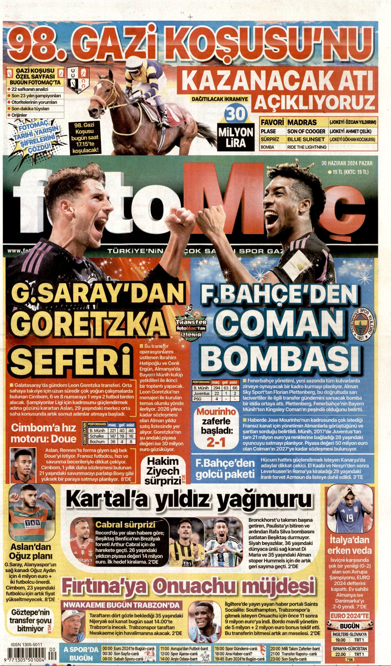 FOTOMAÇ gazetesinin 30 Haziran 2024 tarihli birinci sayfası