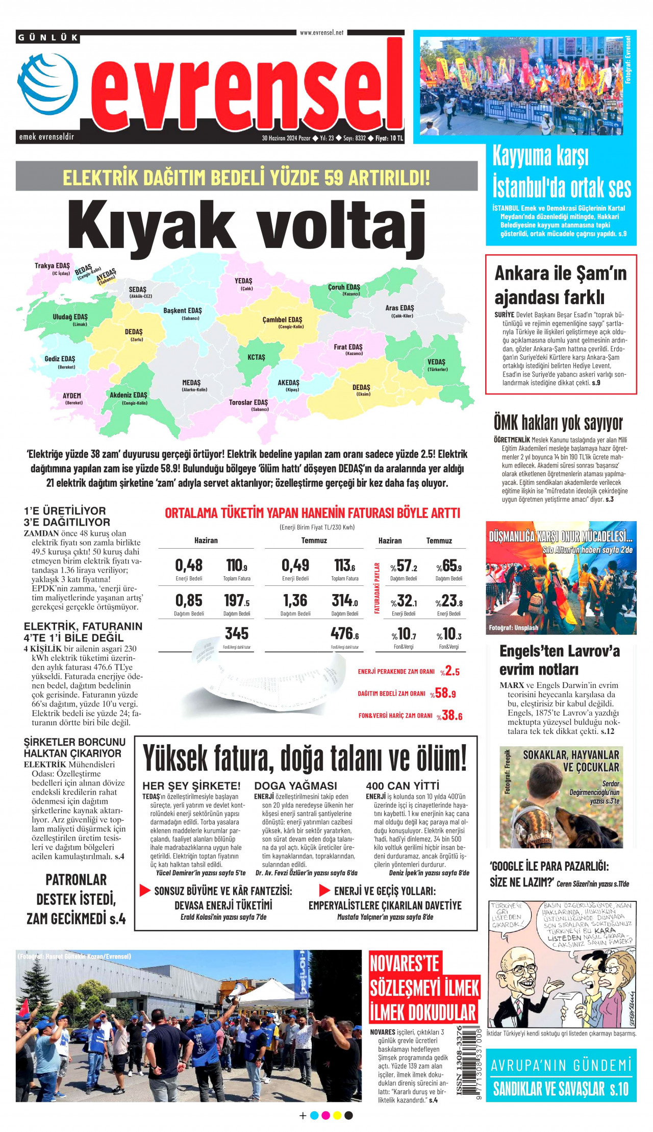 EVRENSEL gazetesinin 30 Haziran 2024 tarihli birinci sayfası